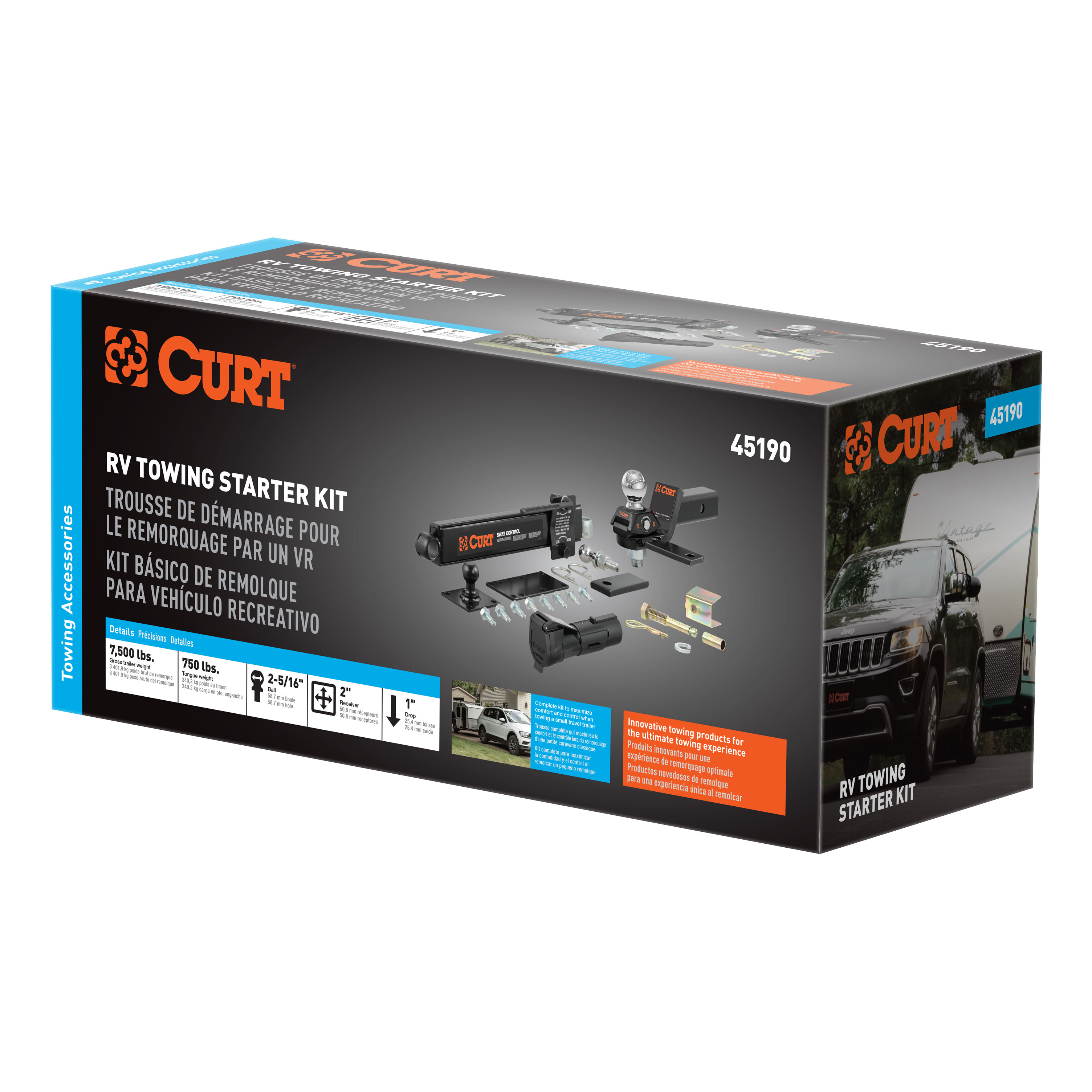 CURT RV Towing Starter Kit (Cushion Hitch, Sway Control, Echo Brake Controller) Trailer Hitch Ball Mount thumbnail 1