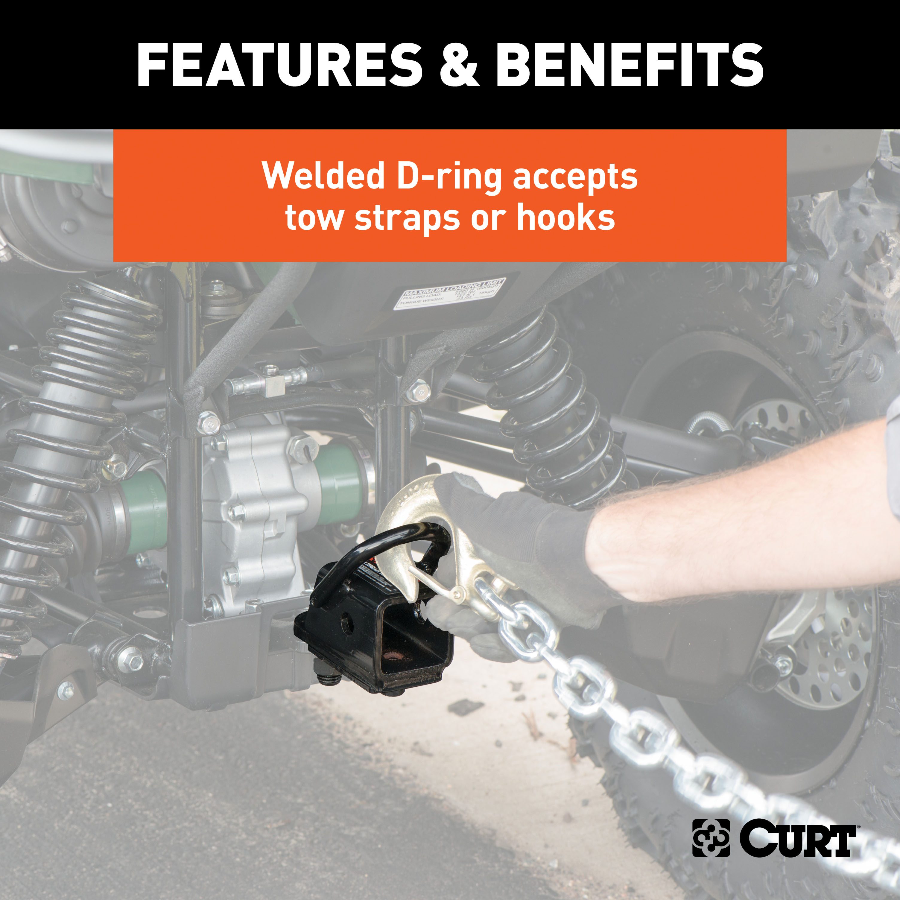 CURT Bolt-On ATV Tongue Adapter with 2" Receiver Trailer Hitch Receiver Tube Adapter thumbnail 5