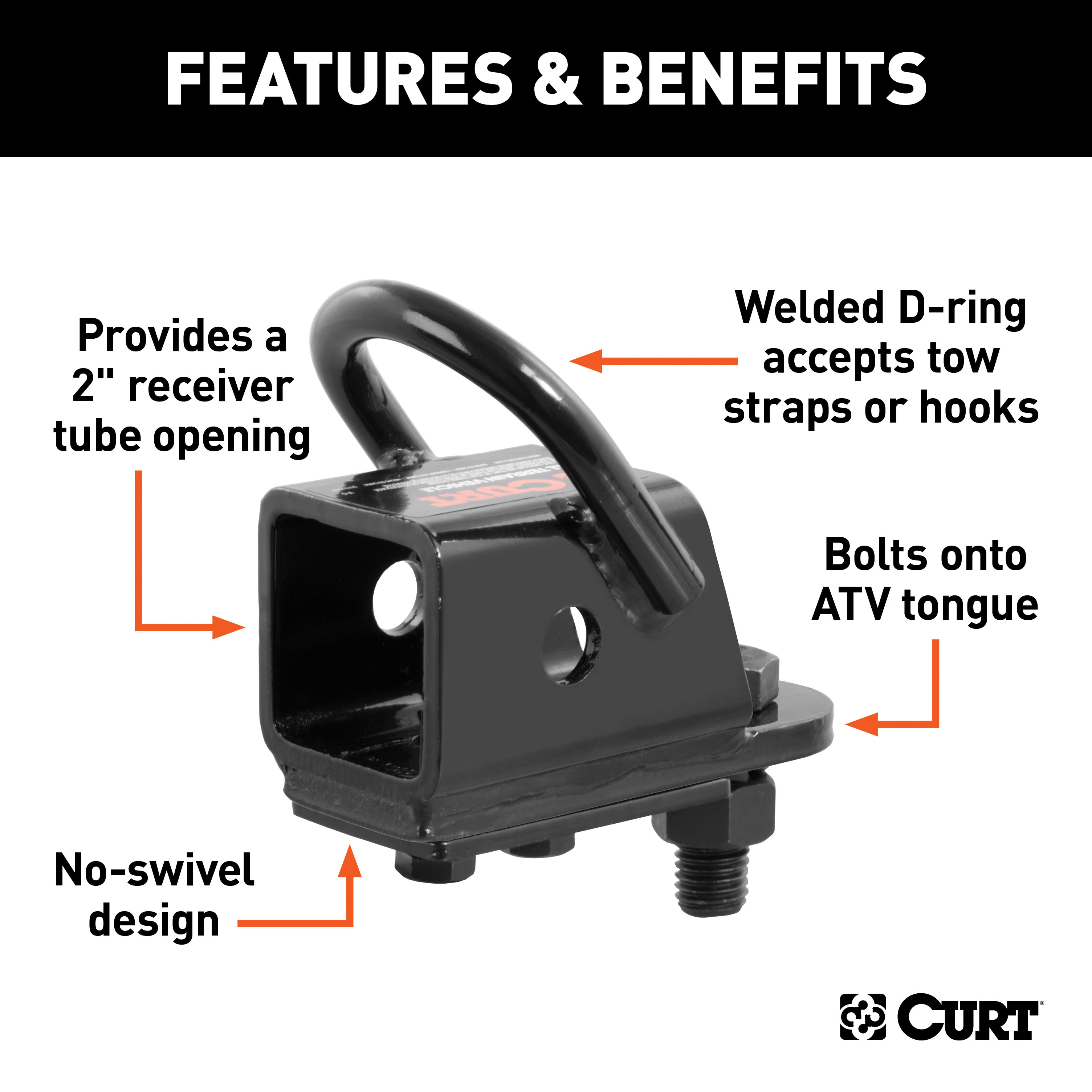 CURT Bolt-On ATV Tongue Adapter with 2" Receiver Trailer Hitch Receiver Tube Adapter thumbnail 2