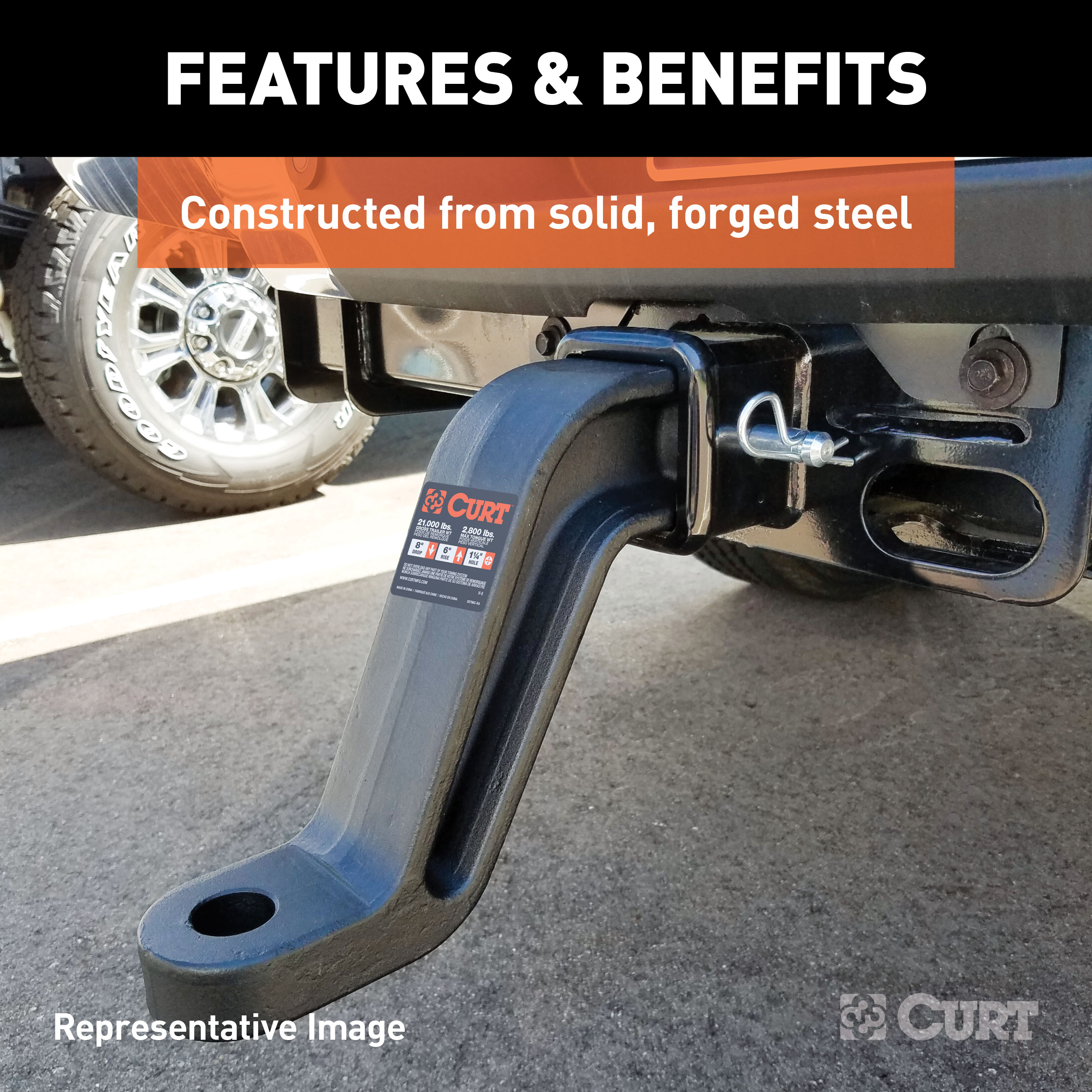 CURT Industrial Duty Forged Ball Mount (3" Shank, 21,000 lbss., 4" Drop, 9" Long) Trailer Hitch Ball Mount thumbnail 4
