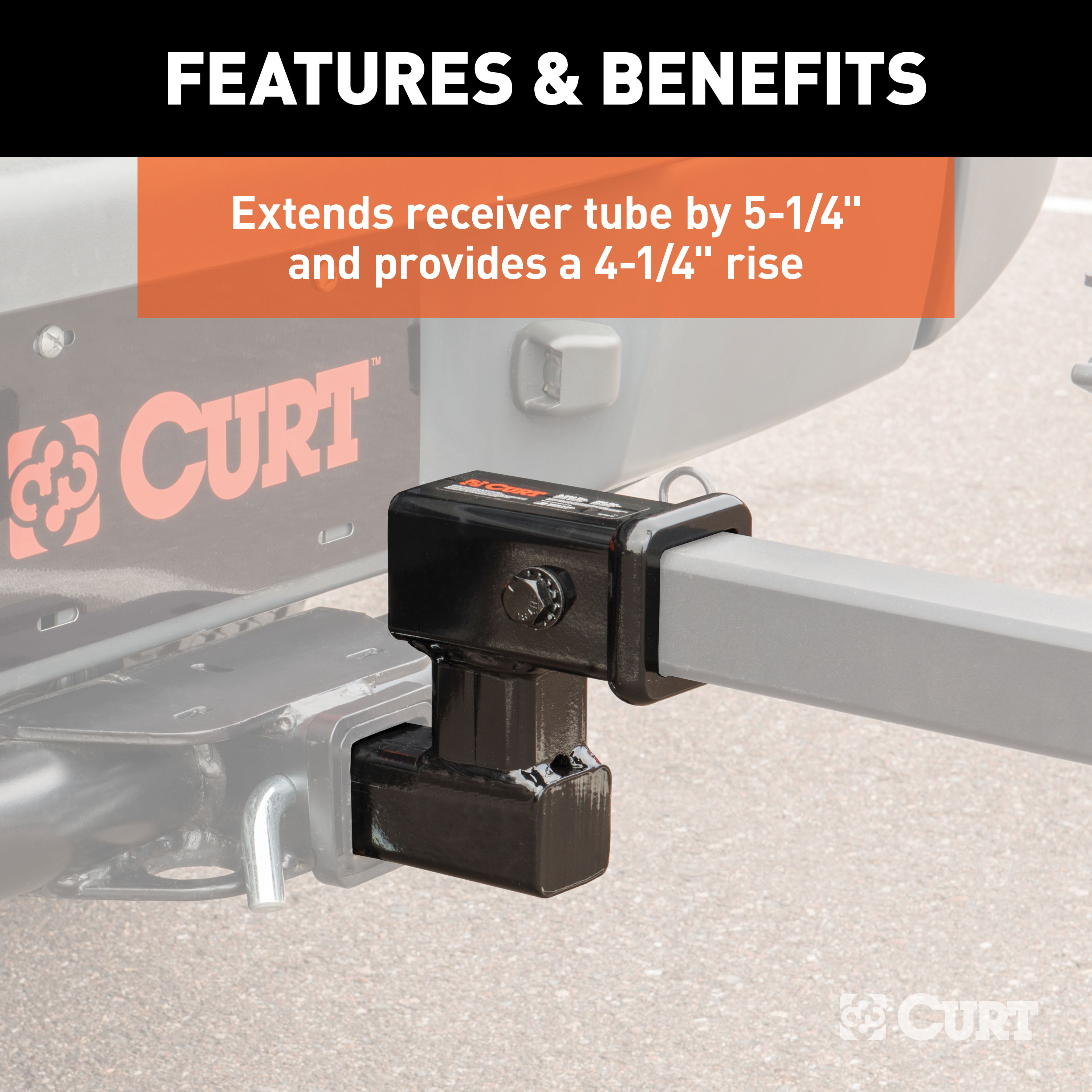 CURT Raised Receiver Adapter (2" Shank, Not for Towing Use, 4-1/4" Rise) Trailer Hitch Receiver Tube Adapter thumbnail 3