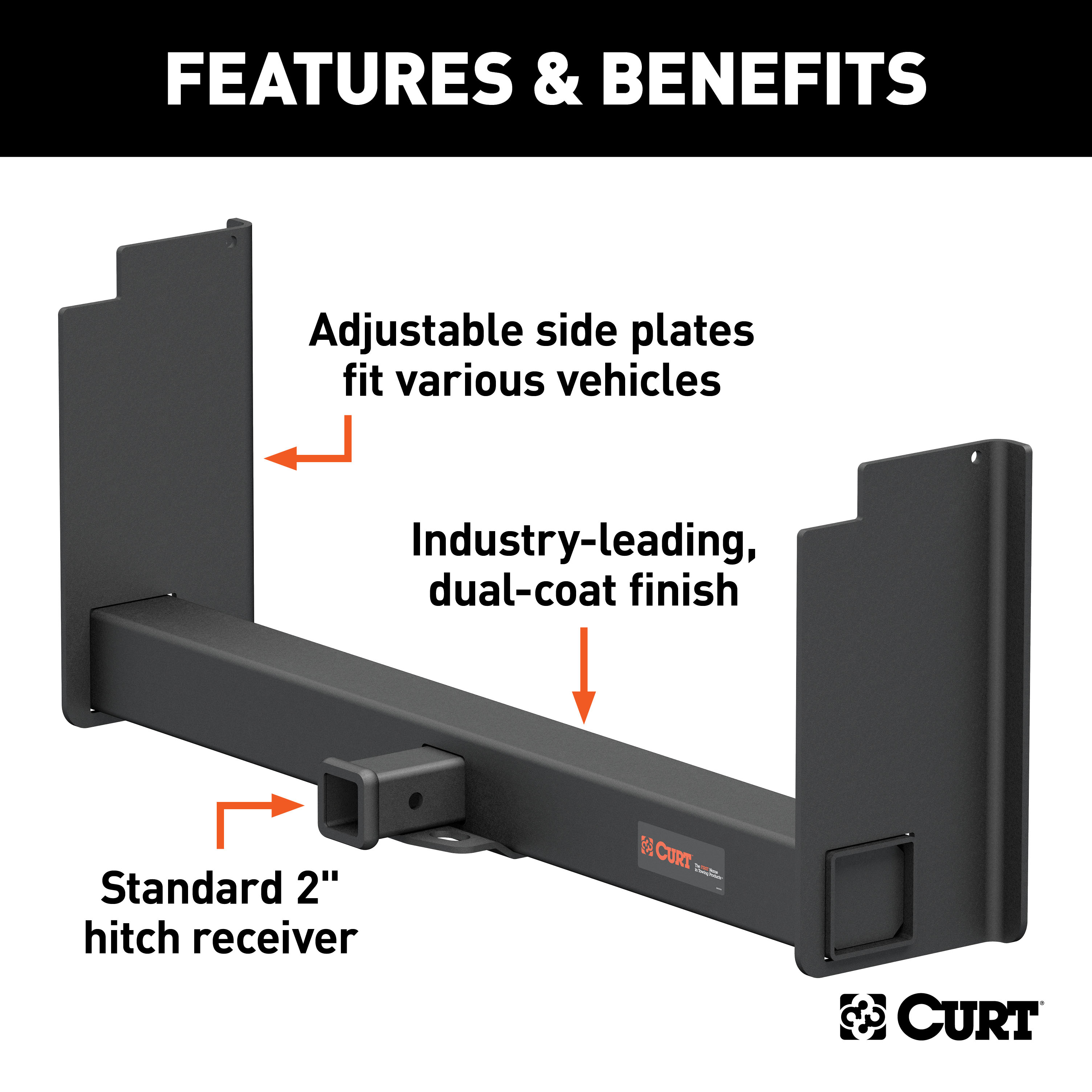 CURT Universal Weld-On Trailer Hitch, 2" Receiver (18" to 43" Frames, 11-1/2" Drop) Trailer Hitch thumbnail 1