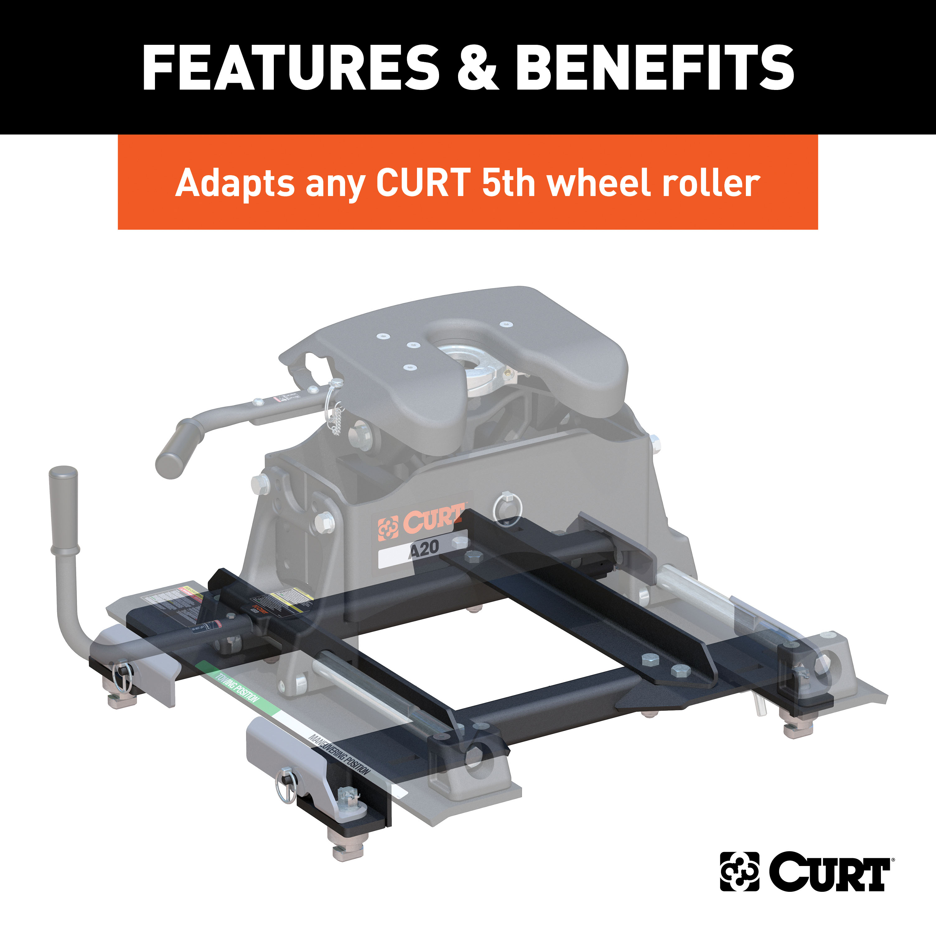 CURT Puck System 5th Wheel Roller Adapter, 20K, Select Silverado, Sierra, 6.5' Bed Fifth Wheel Trailer Hitch Mount Leg thumbnail 2