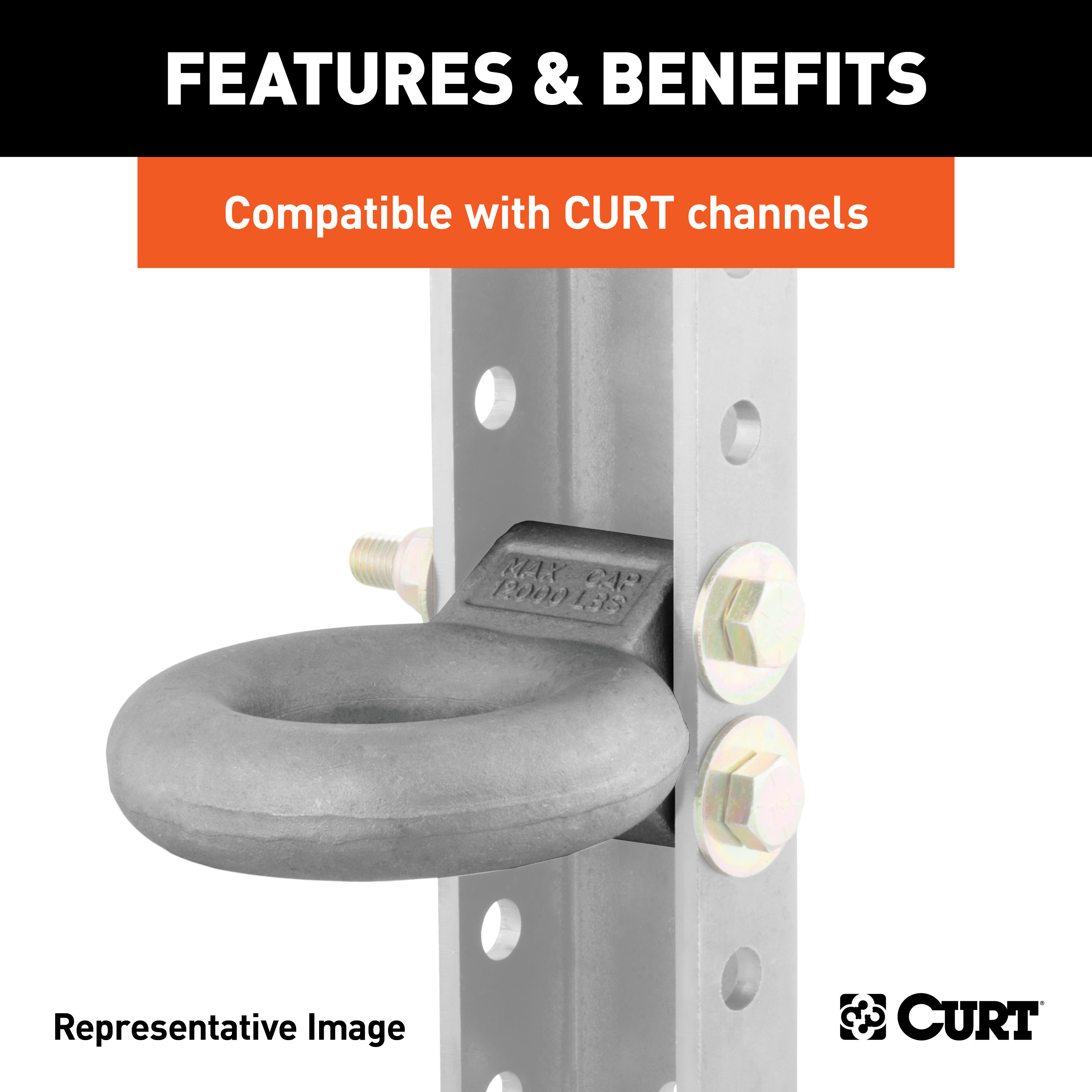 CURT Channel-Style Lunette Ring (24,000 lbs., 3" I.D., Raw) Tow Bar thumbnail 2