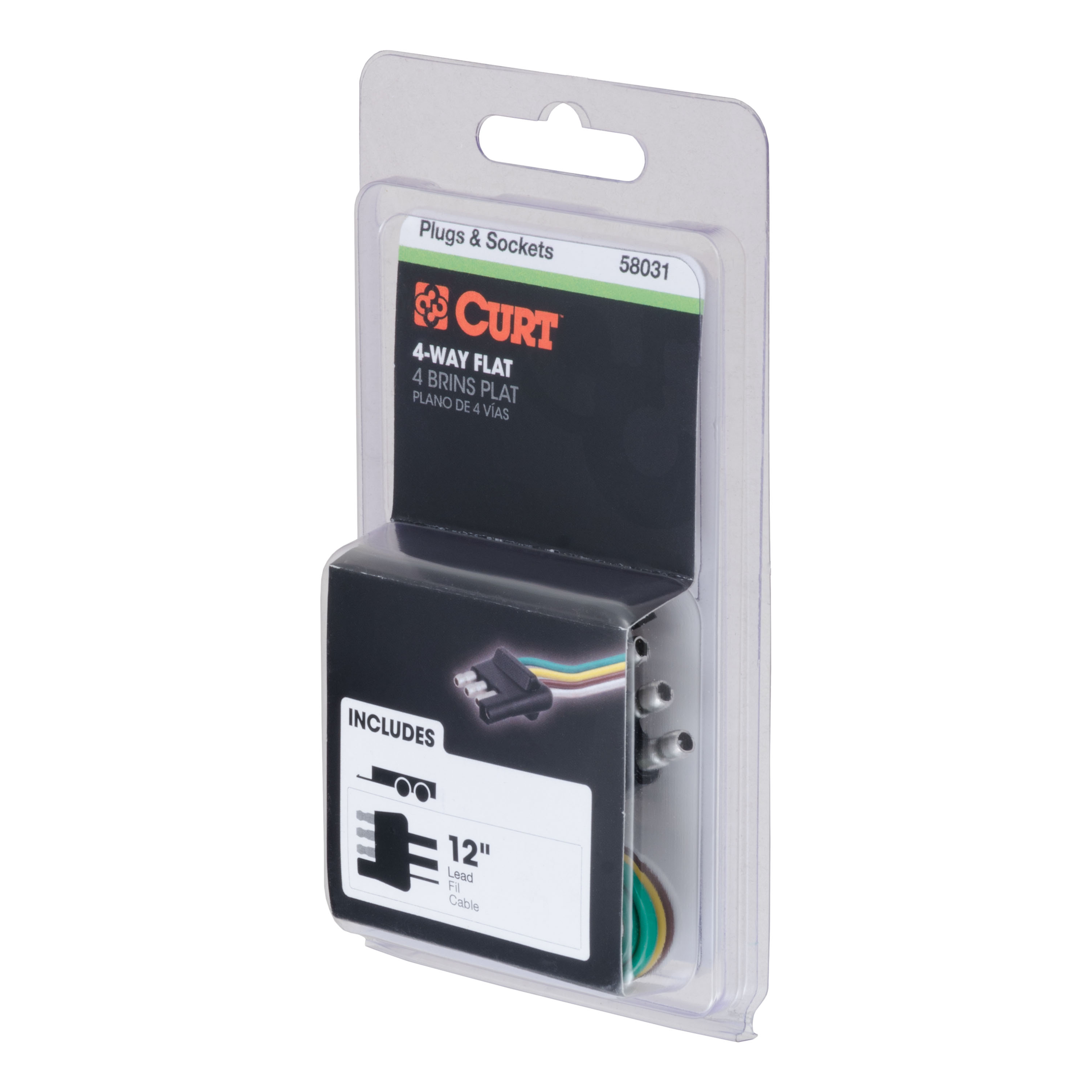 CURT 4-Way Flat Connector Plug with 12" Wires (Trailer Side, Packaged) Trailer Connector Kit thumbnail 3