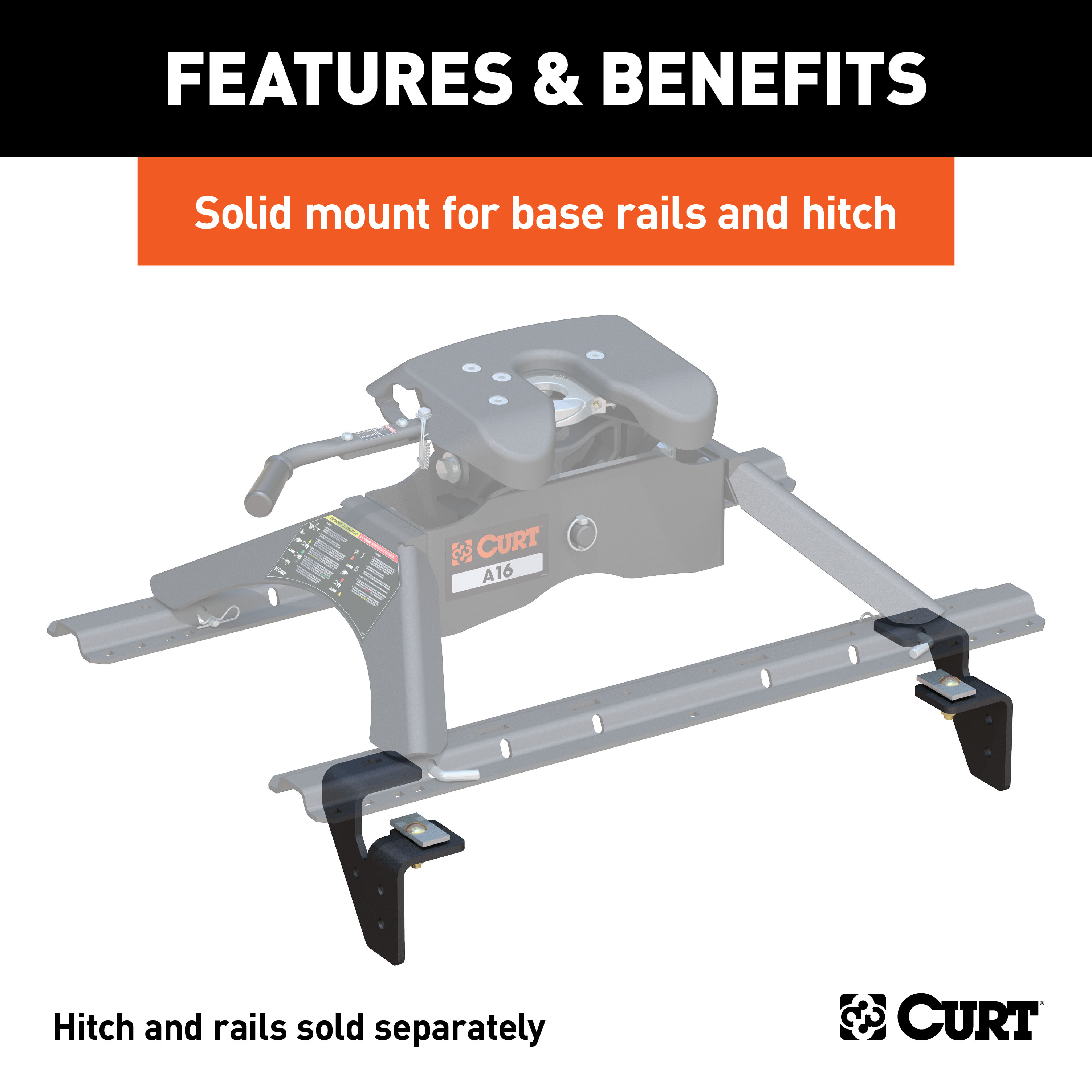 CURT Semi-Custom 5th Wheel Brackets, Select Dodge Ram 2500, 3500 (No Cab Chassis) Fifth Wheel Trailer Hitch Bracket thumbnail 1