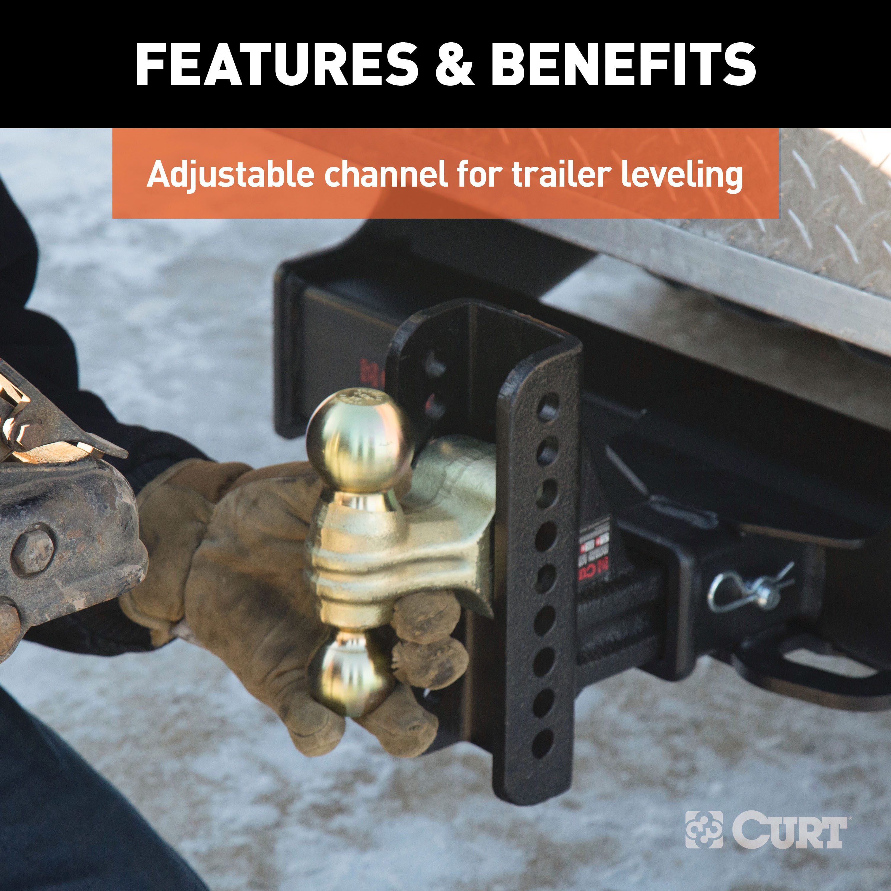 CURT Adjustable Channel Mount with Dual Ball (2-1/2" Shank, 20,000 lbss., 6" Drop) Trailer Hitch Ball Mount thumbnail 2