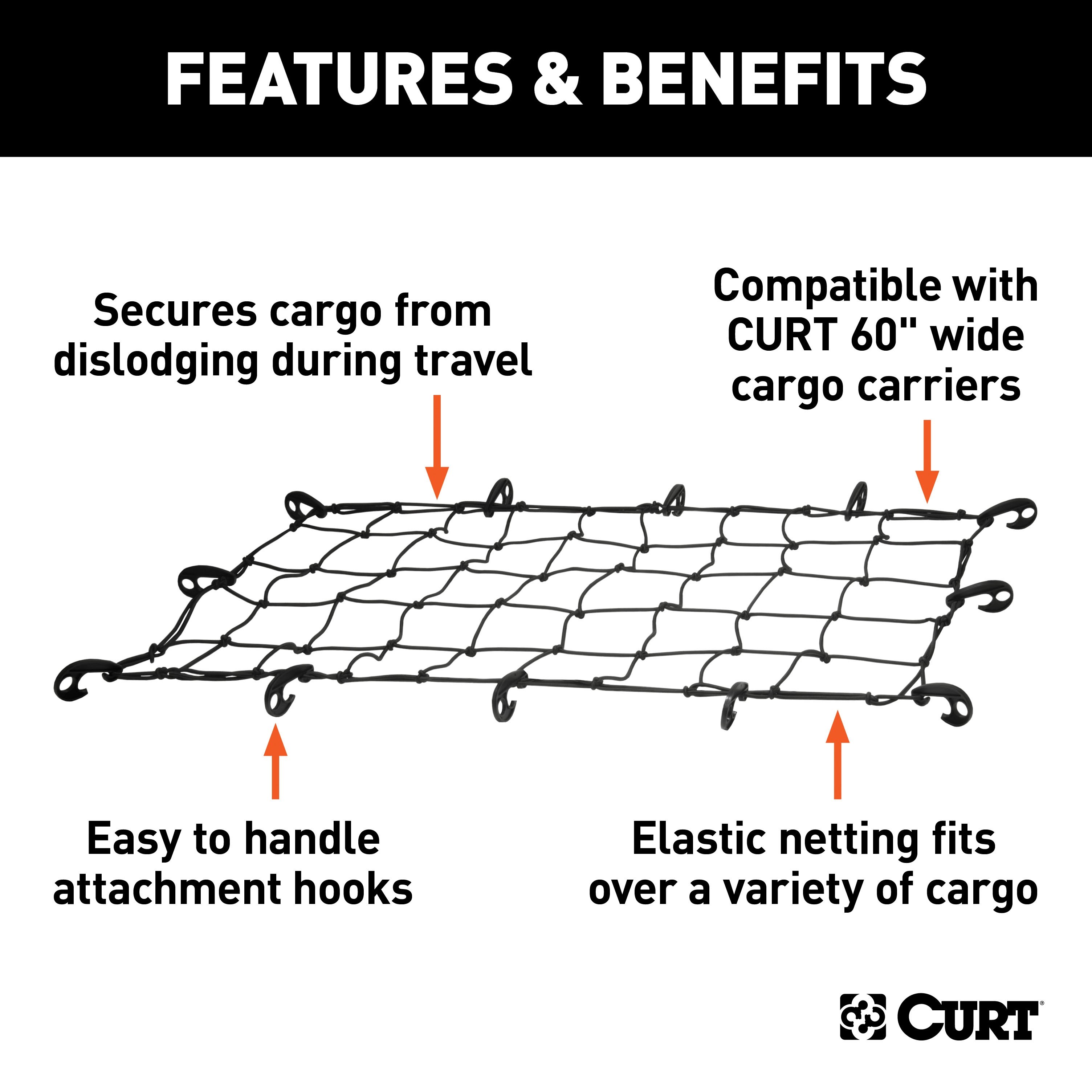 CURT 43" x 24" Elastic Cargo Net for Hitch Carrier Roof Rack thumbnail 1