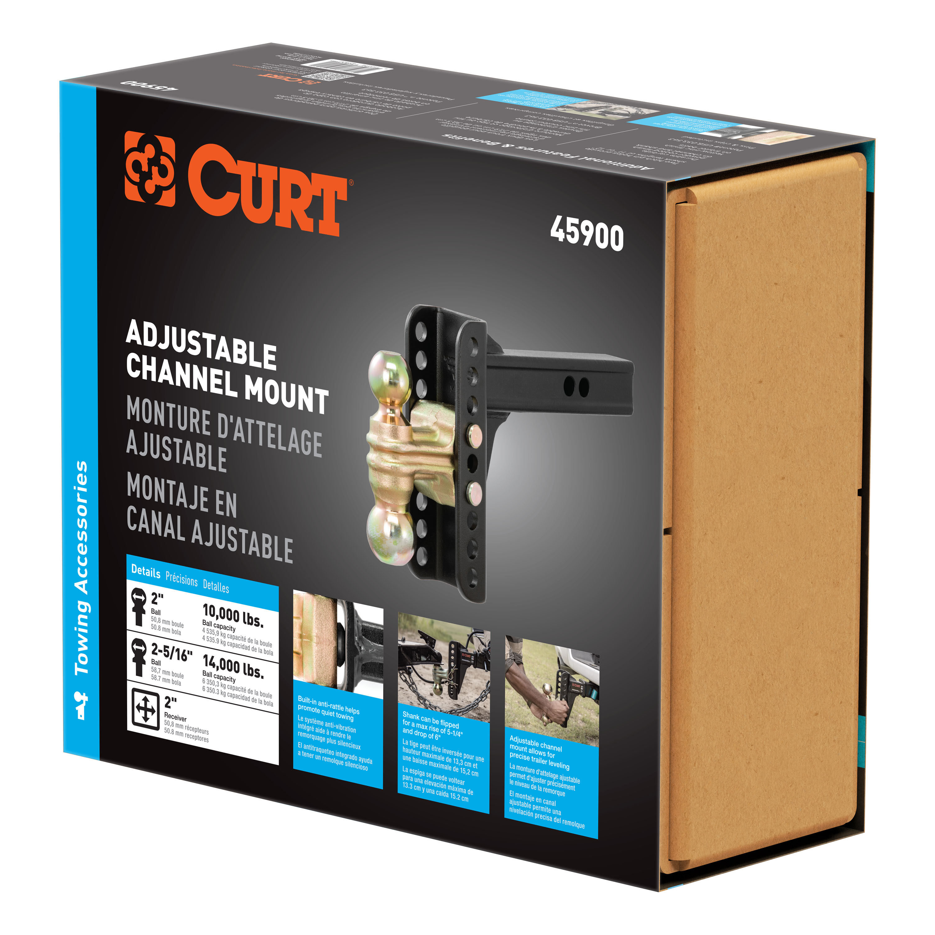 CURT Adjustable Channel Mount with Dual Ball (2" Shank, 14,000 lbss., 6" Drop) Trailer Hitch Ball Mount thumbnail 8
