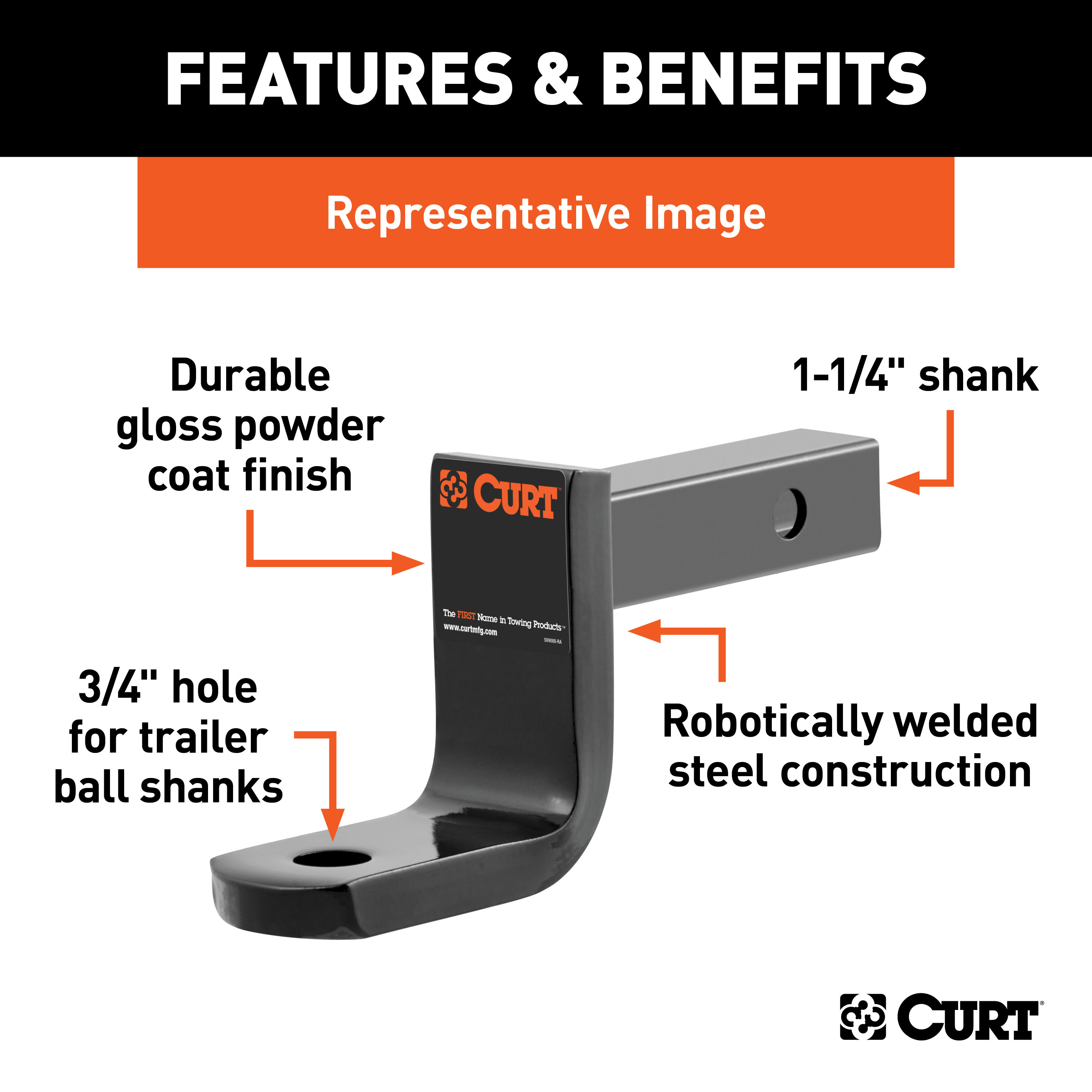 CURT Class 2 Ball Mount (1-1/4" Shank, 3,500 lbss., 3-1/4" Drop, 6-1/4" Long) Trailer Hitch Ball Mount thumbnail 3