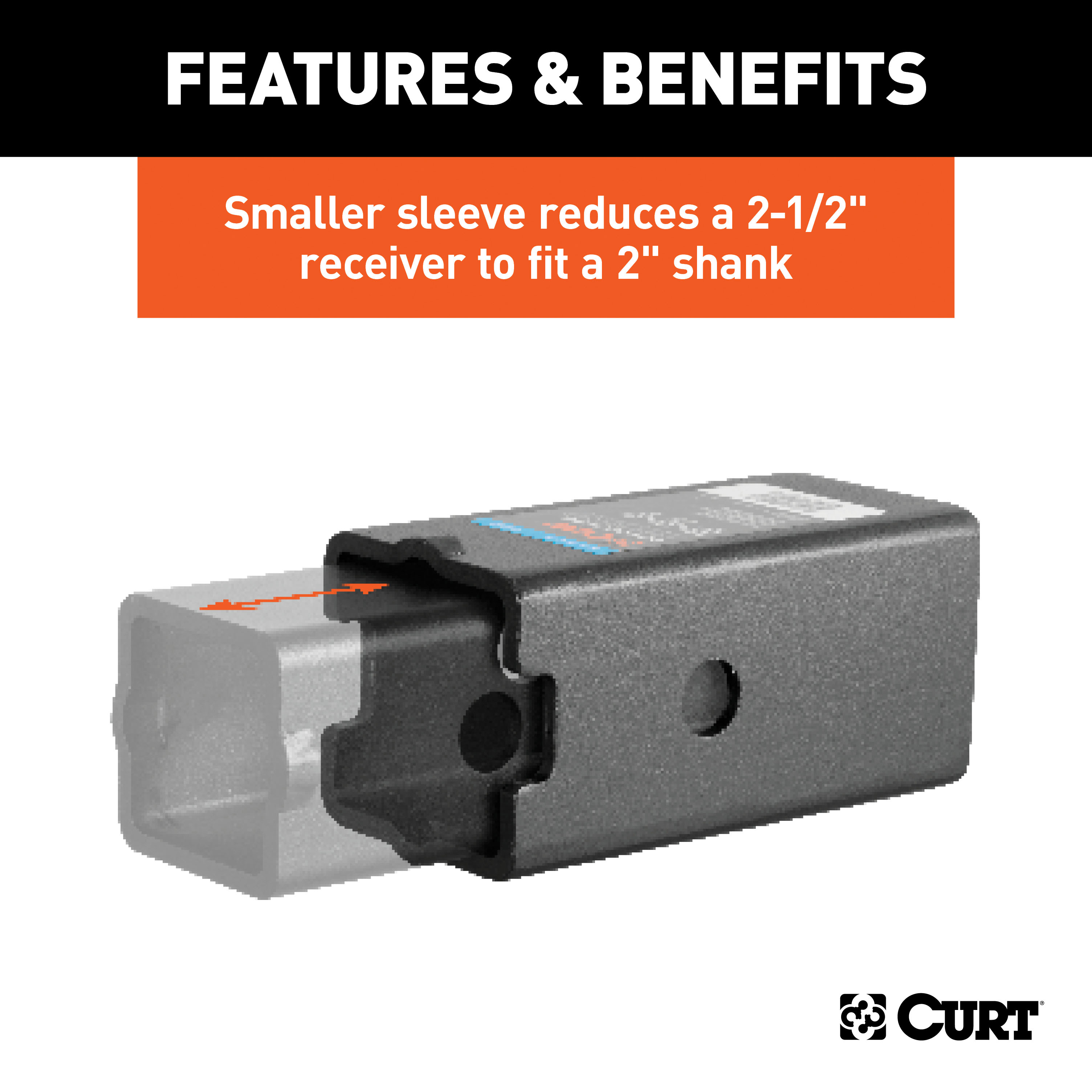 CURT Reducer Sleeve Set (3" to 2-1/2" to 2" Shanks, 2 Pieces) Trailer Hitch Receiver Tube Adapter thumbnail 2