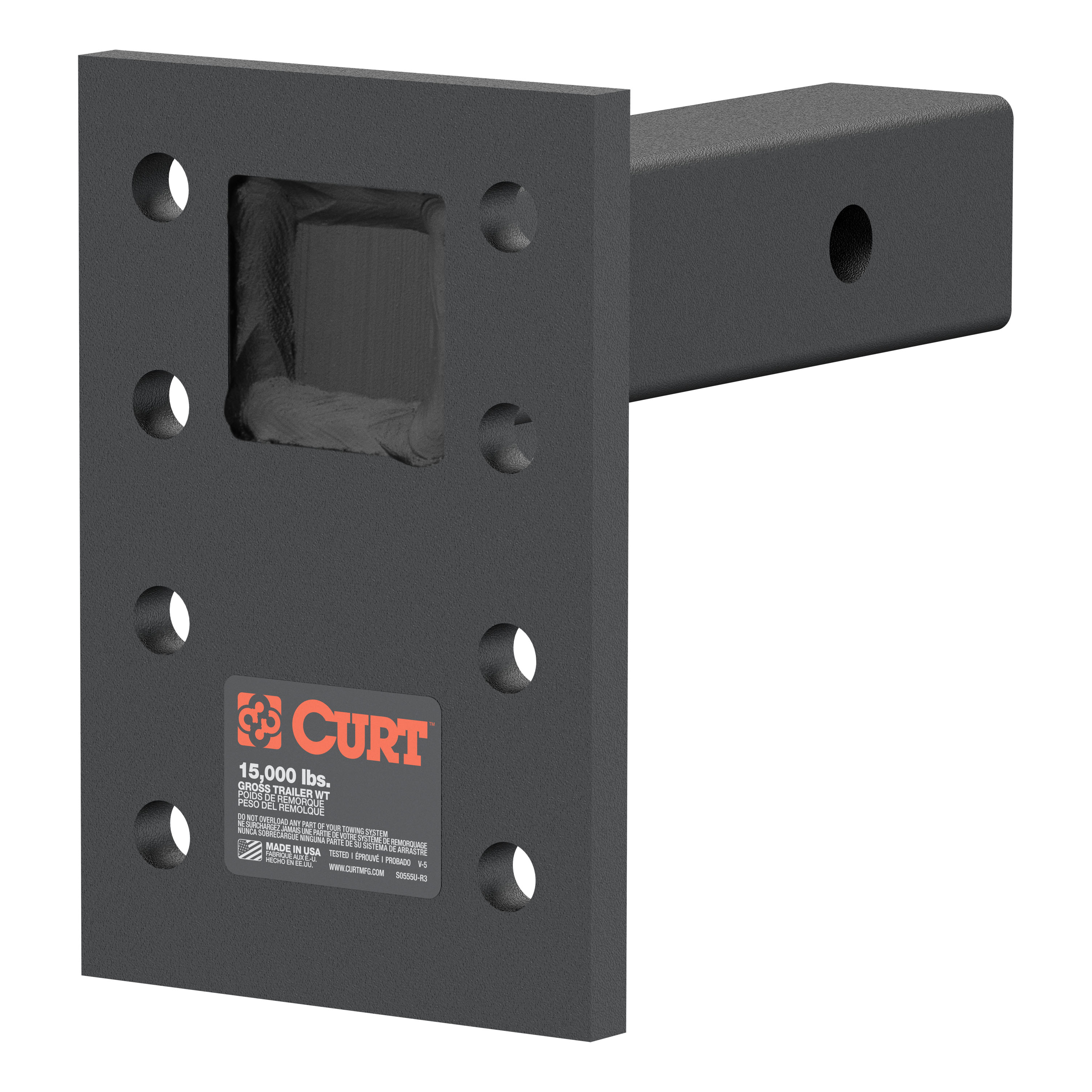 CURT Adjustable Pintle Mount (2" Shank, 15,000 lbs., 7" High, 6" Long) Trailer Hitch Pintle Hook Mount thumbnail 0