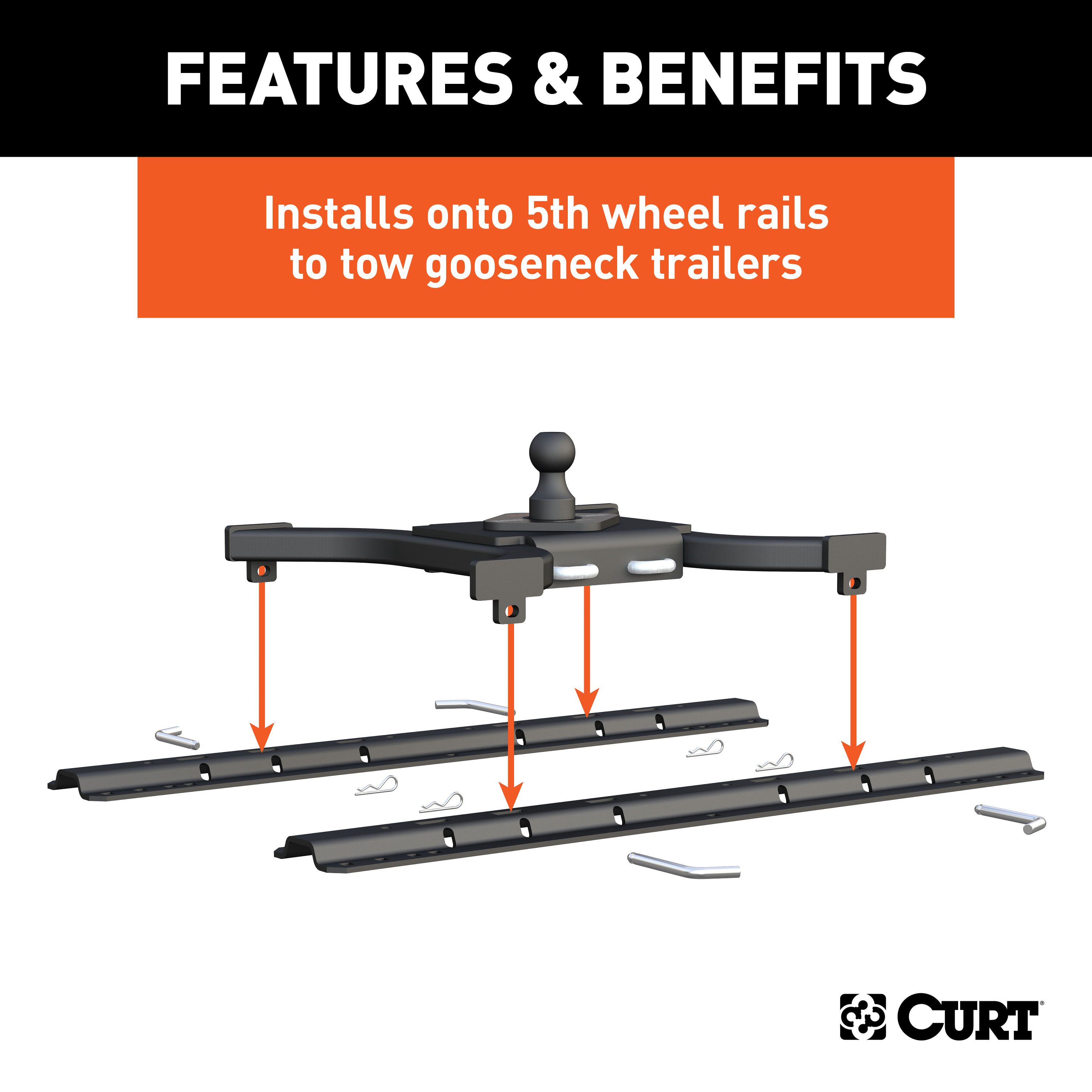 CURT Spyder 5th Wheel Rail Gooseneck Hitch with 2-5/16" Ball, 25K Gooseneck Trailer Hitch thumbnail 2