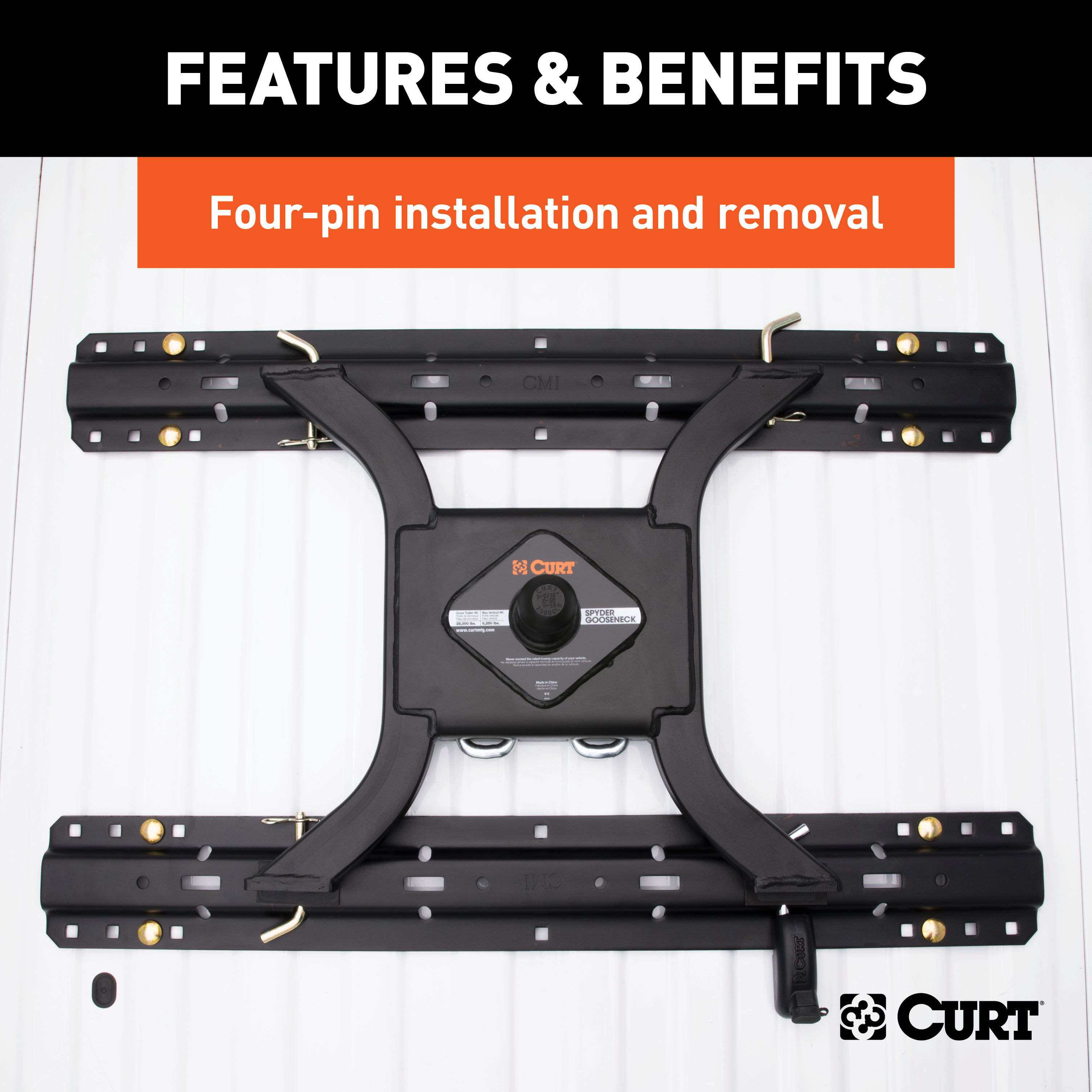 CURT Spyder 5th Wheel Rail Gooseneck Hitch with 2-5/16" Ball, 25K Gooseneck Trailer Hitch thumbnail 5