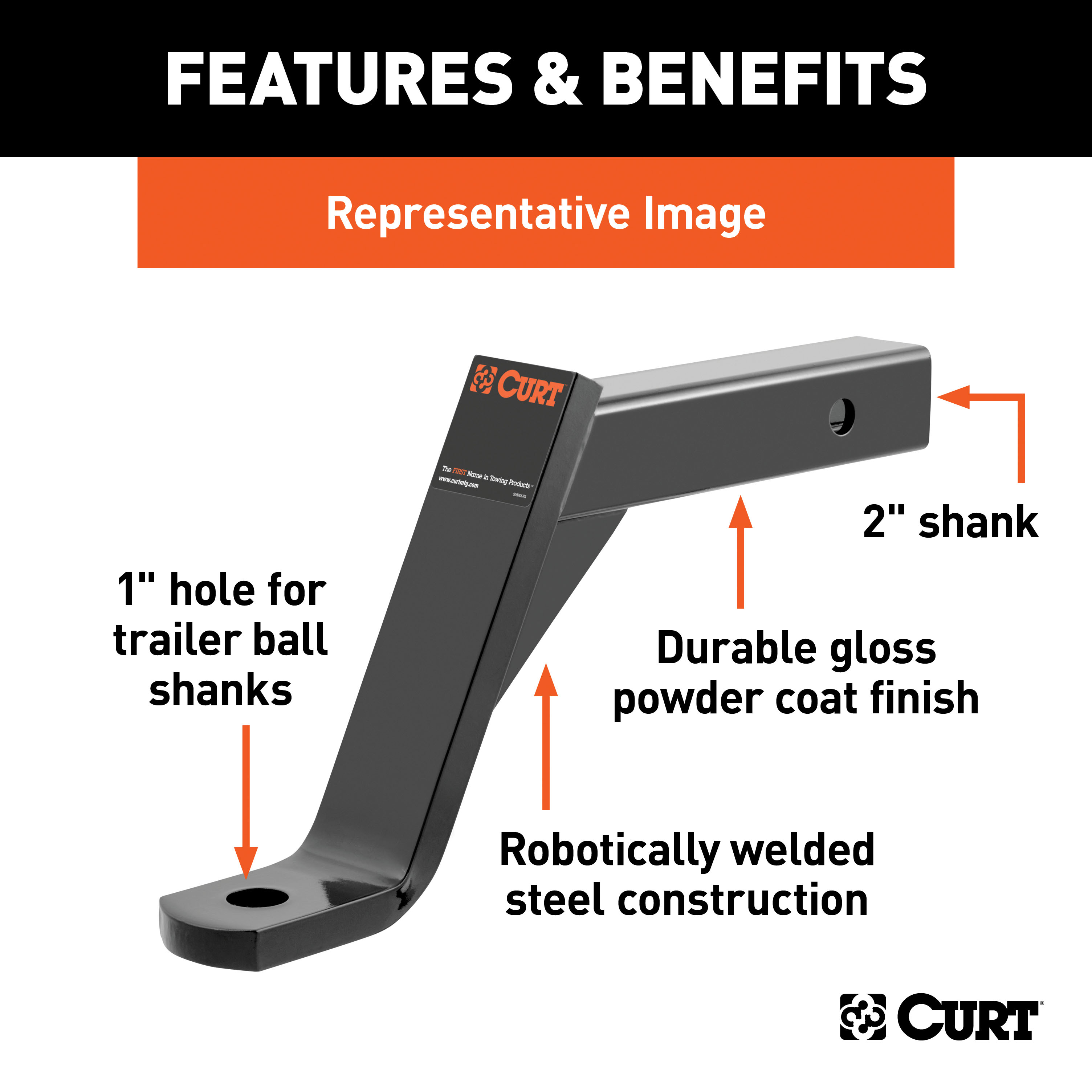 CURT Class 3 Ball Mount (2" Shank, 5,000 lbss., 8" Drop, 13" Long) Trailer Hitch Ball Mount thumbnail 3