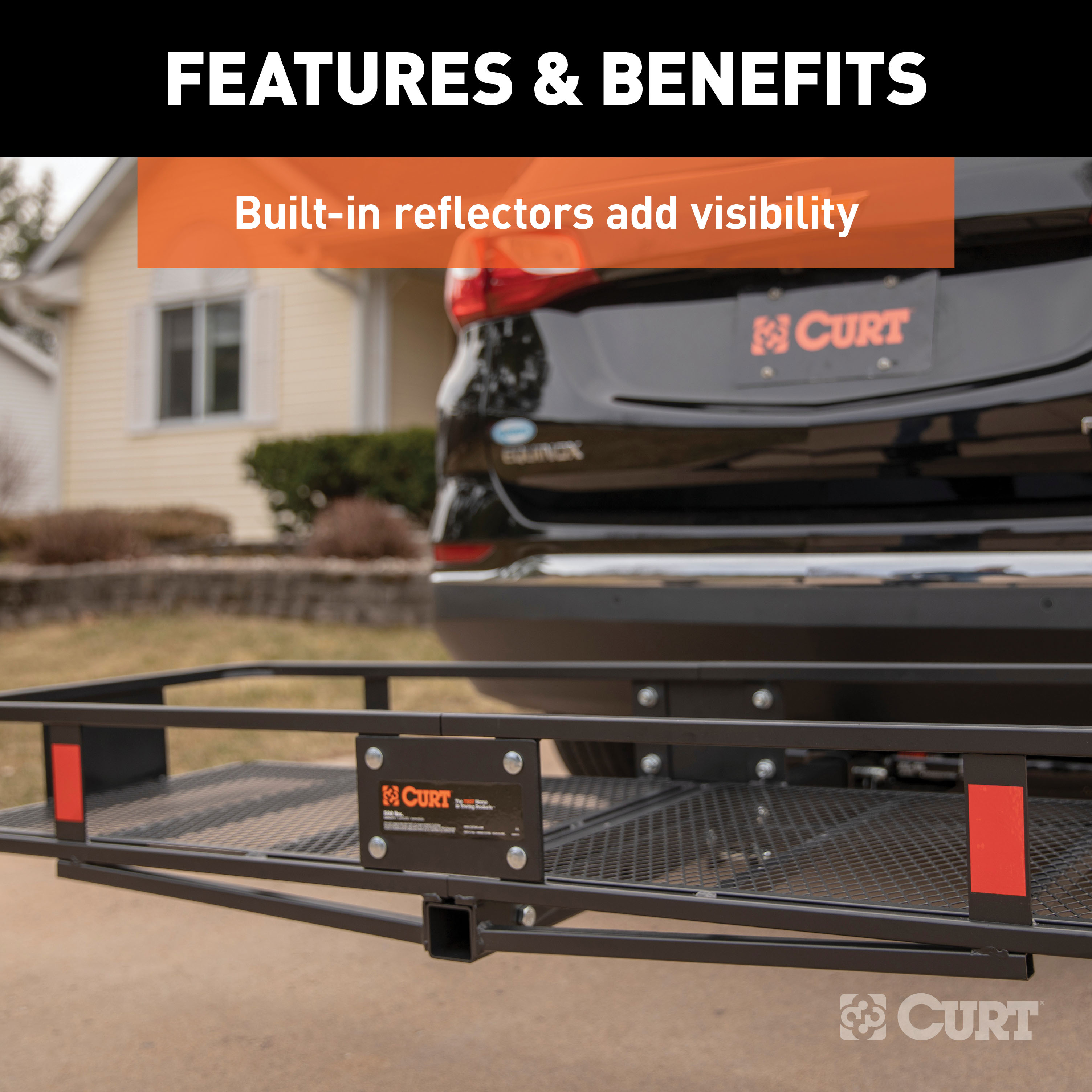 CURT 60" x 20" Black Steel Basket Cargo Carrier (Folding 2" Shank, 500 lbs.) Receiver Hitch Mounted Cargo Carrier thumbnail 5