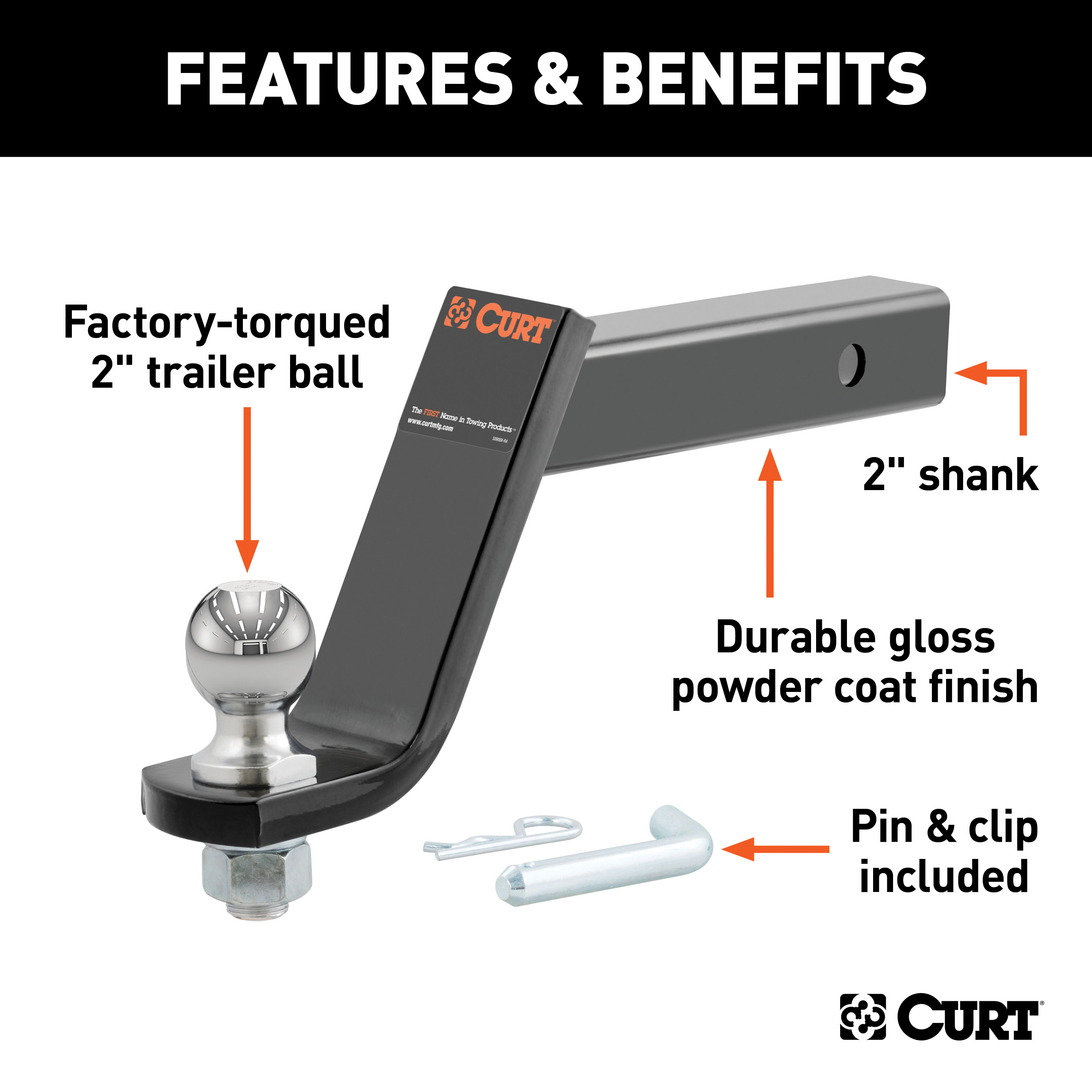 CURT Loaded Ball Mount with 2" Ball (2" Shank, 7,500 lbss., 6" Drop) Trailer Hitch Ball Mount thumbnail 1