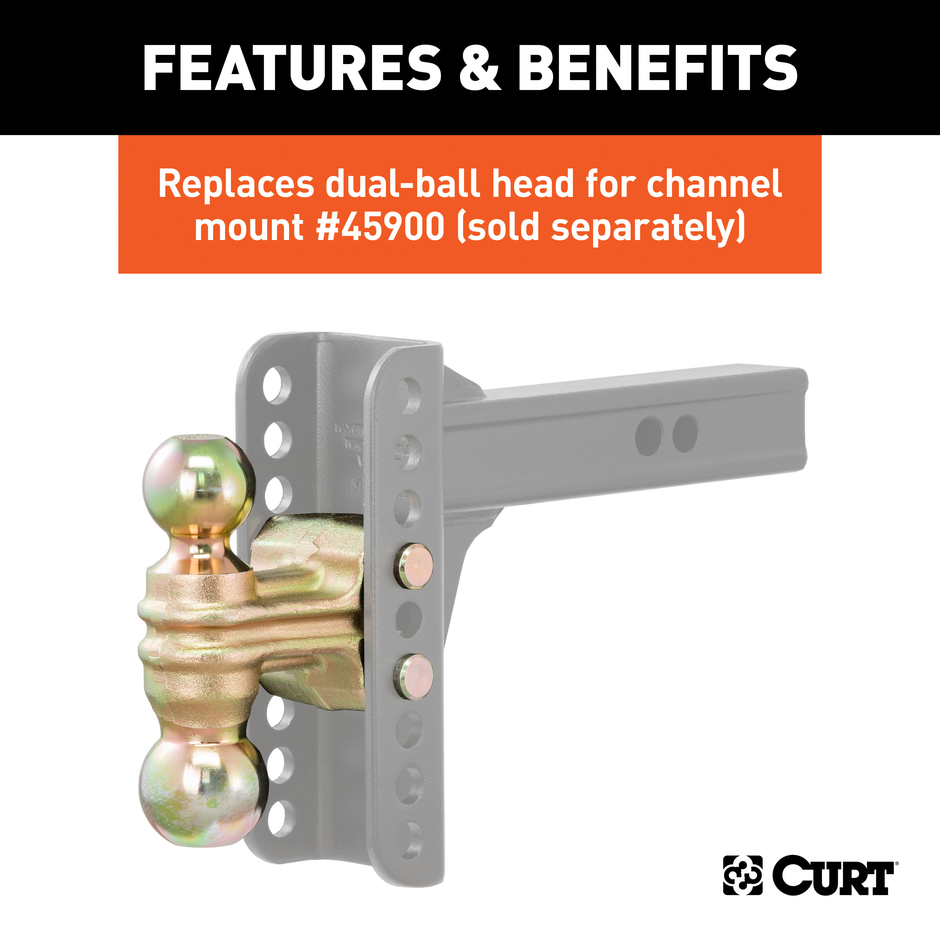 CURT Replacement Dual-Ball for Adjustable Channel Mount (Fits 45900, 45926) Trailer Hitch Ball thumbnail 2