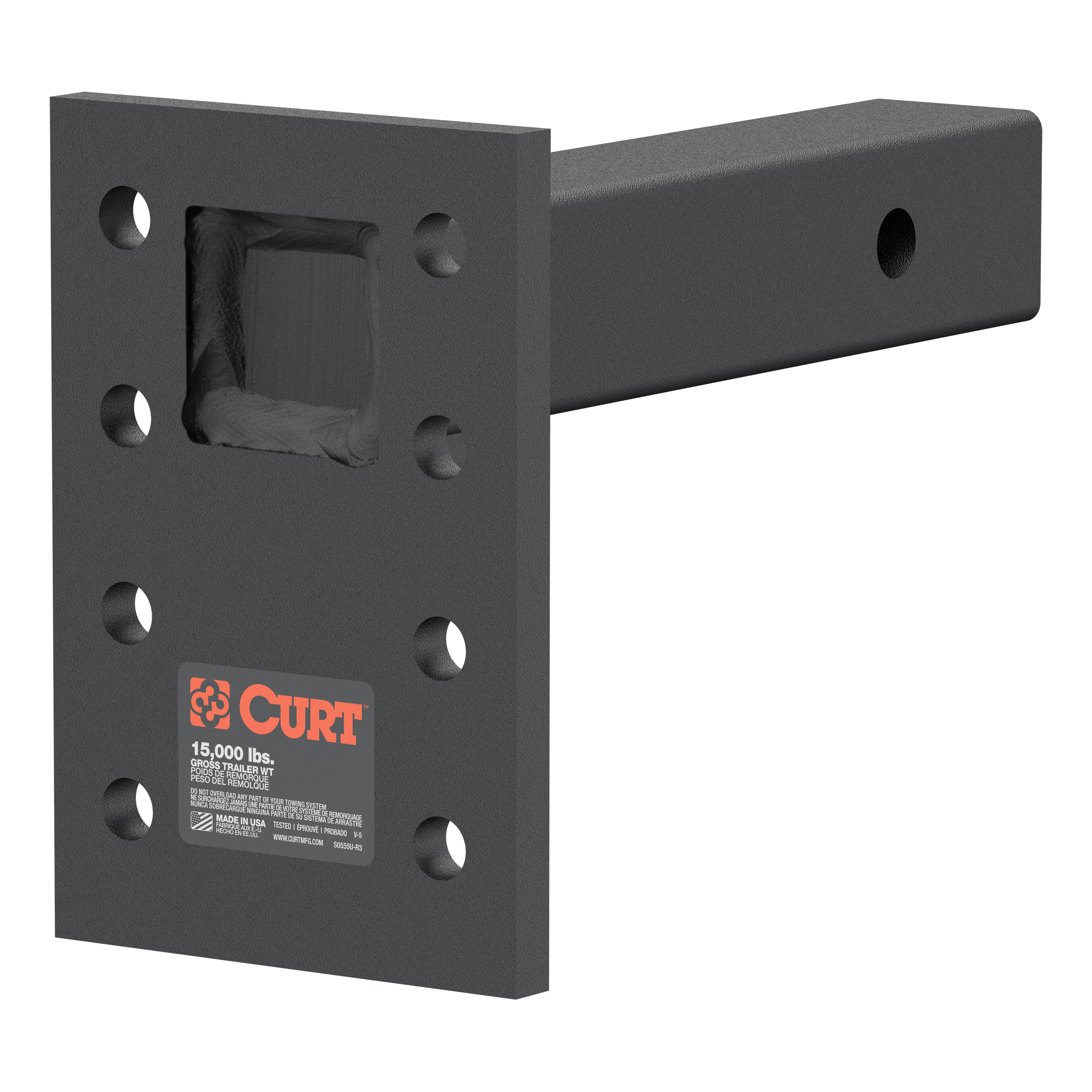 CURT Adjustable Pintle Mount (2" Shank, 15,000 lbs., 7" High, 8" Long) Trailer Hitch Pintle Hook Mount thumbnail 0