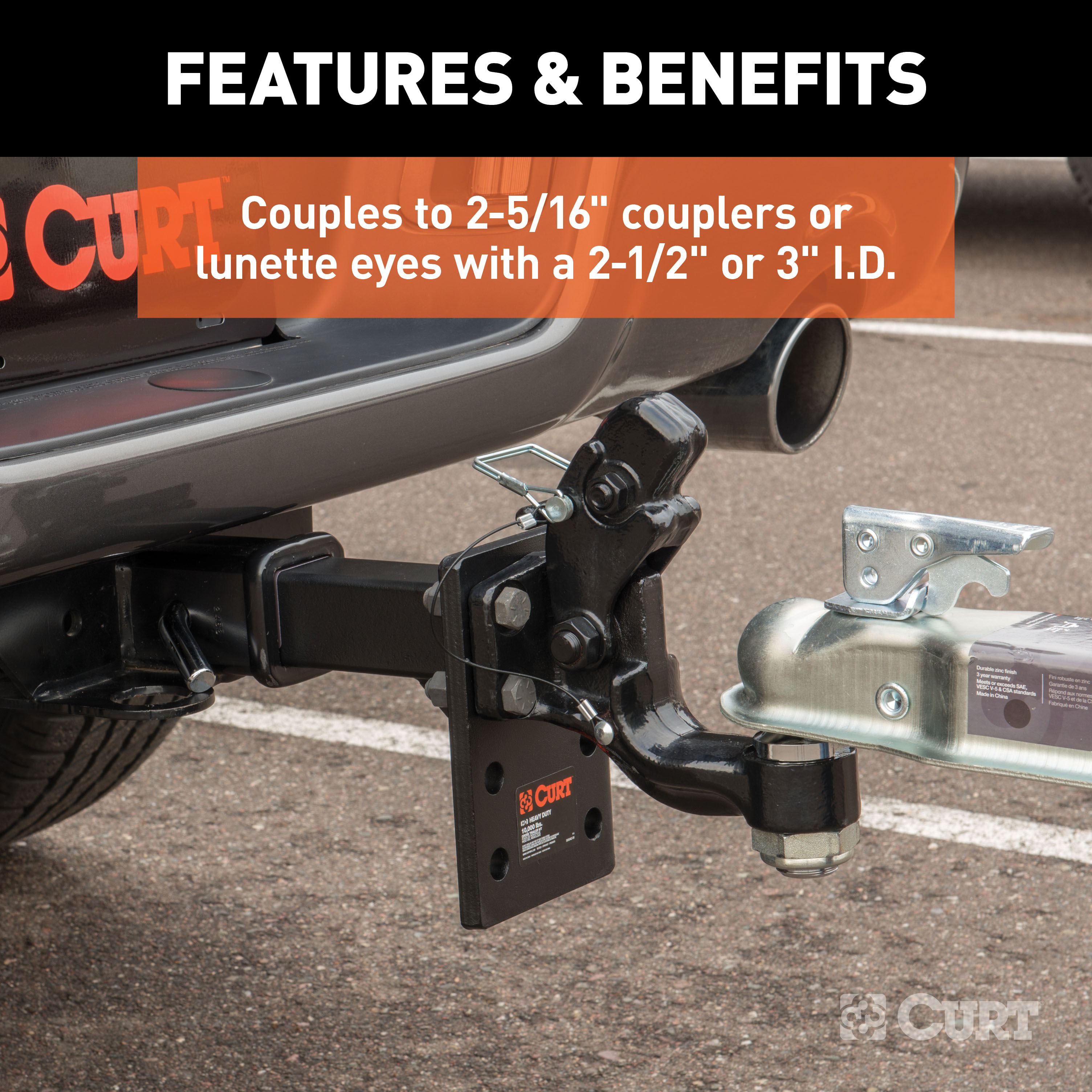 CURT Ball & Pintle Hitch (2-5/16" Ball, 16,000 lbs. Ball Capacity) Trailer Hitch Pintle Hook Mount thumbnail 3