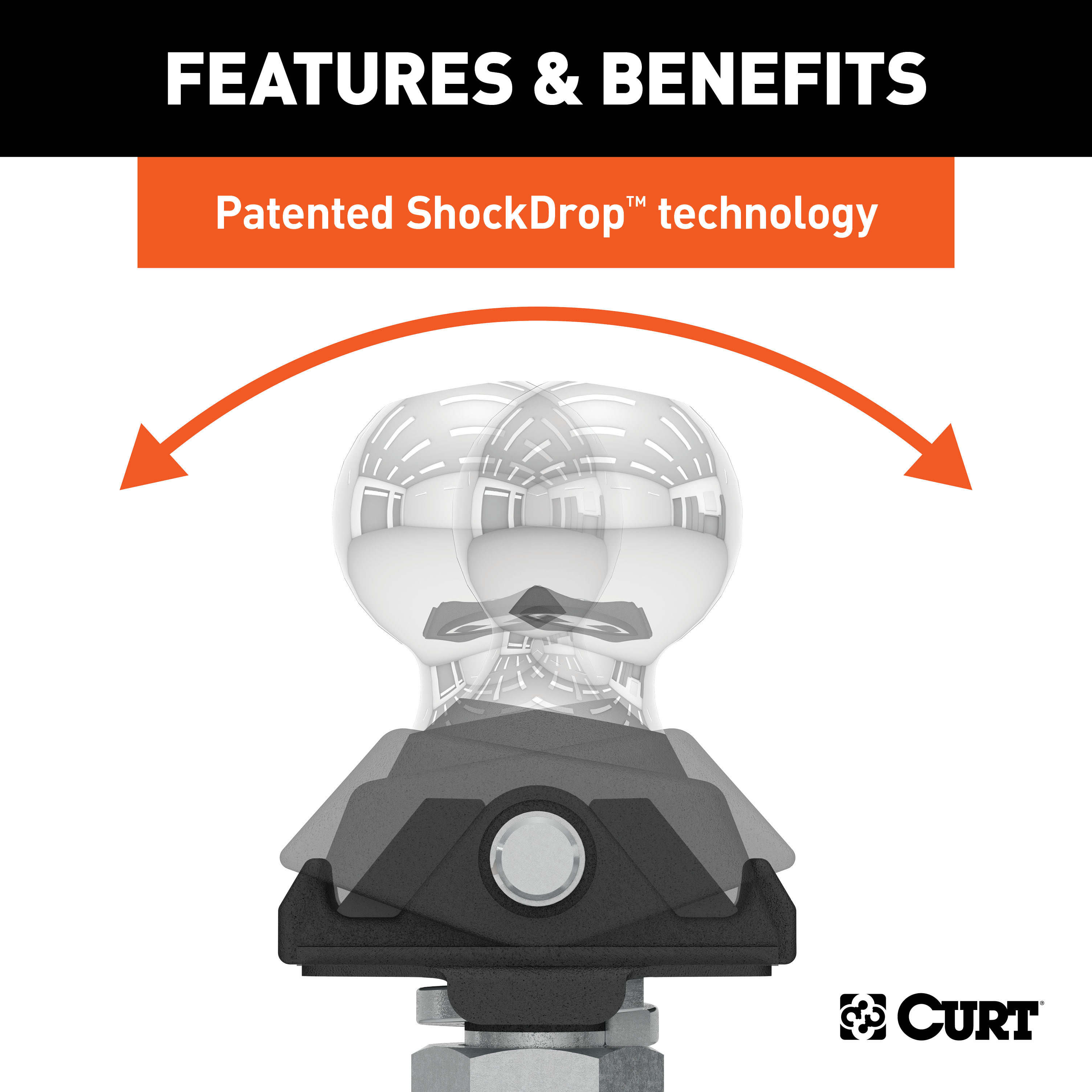 CURT RockerBall Cushion Hitch with 2" Ball (2" Shank, 7,500 lbs., 5" Drop) Trailer Hitch Ball thumbnail 2