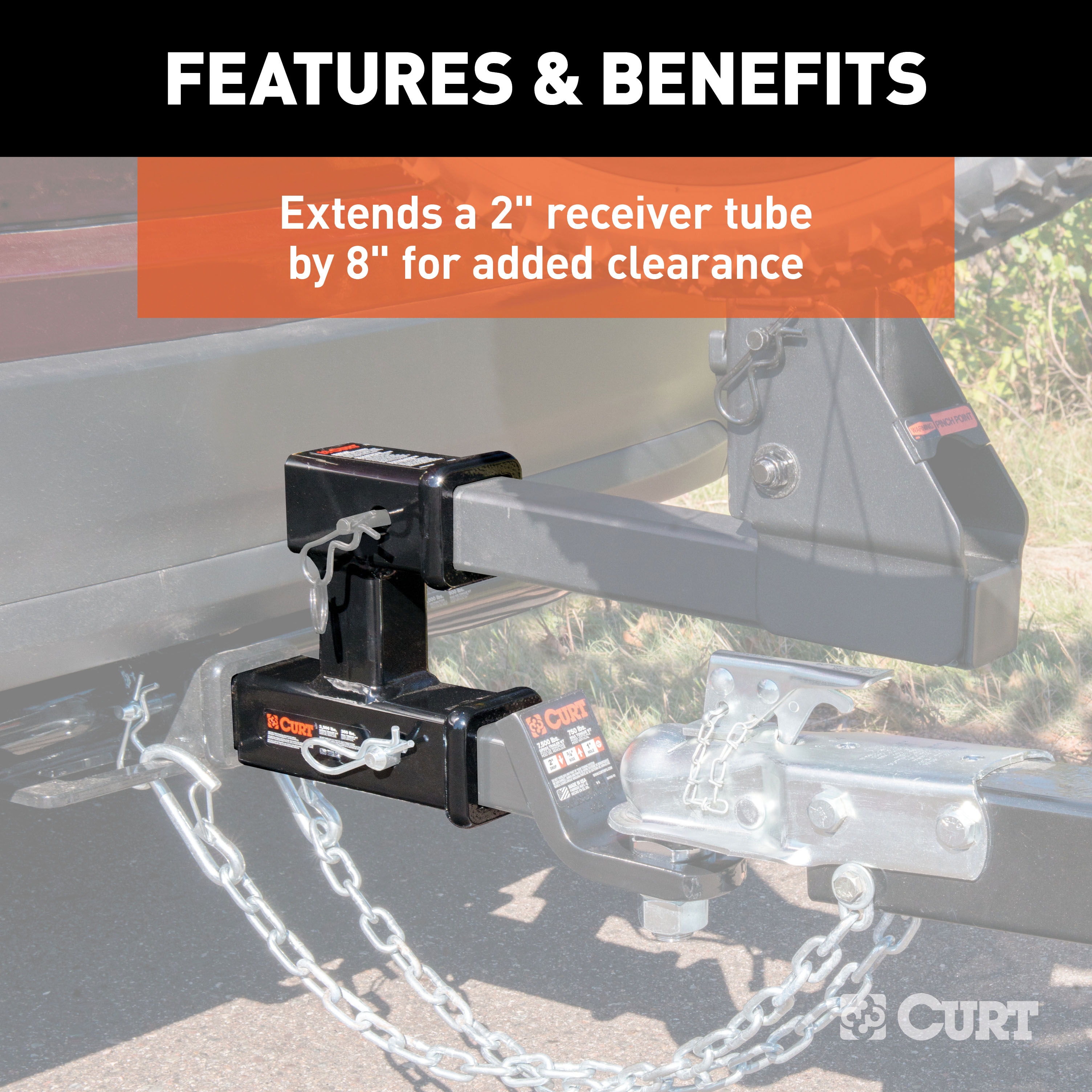 CURT Dual Receiver Extender (2" Shank, 3,500 lbss, 5-13/16" Rise) Trailer Hitch thumbnail 4