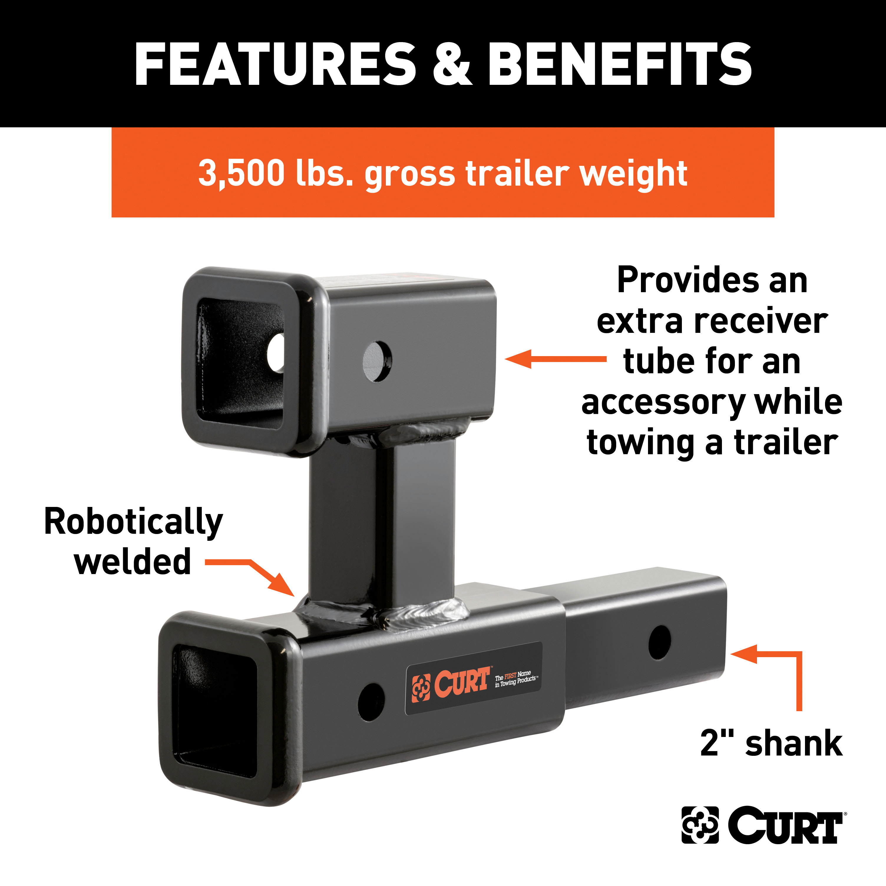 CURT Dual Receiver Extender (2" Shank, 3,500 lbss, 5-13/16" Rise) Trailer Hitch thumbnail 2