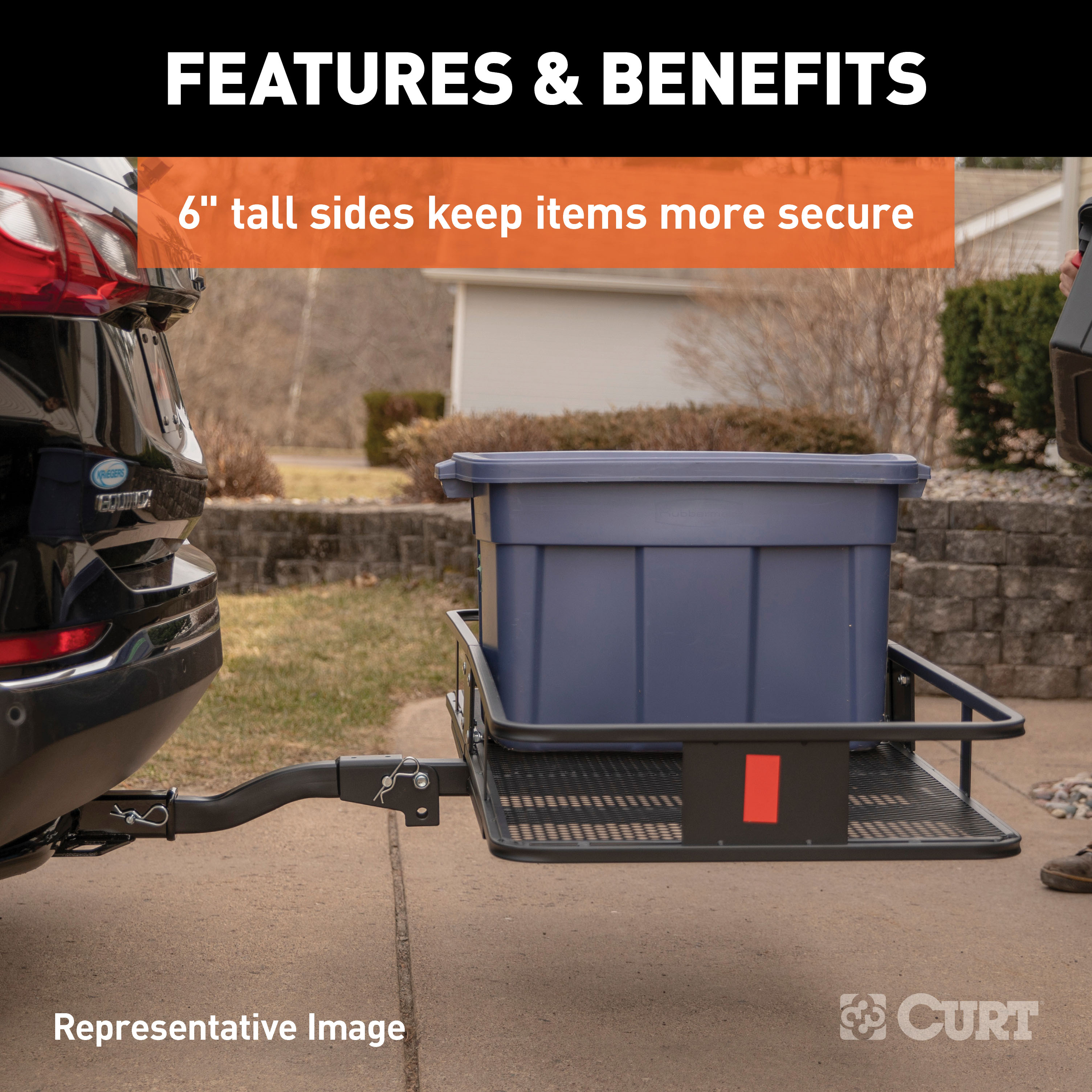 CURT 60" x 24" Black Steel Basket Cargo Carrier (Fixed 2" Shank, 500 lbs.) Receiver Hitch Mounted Cargo Carrier thumbnail 3