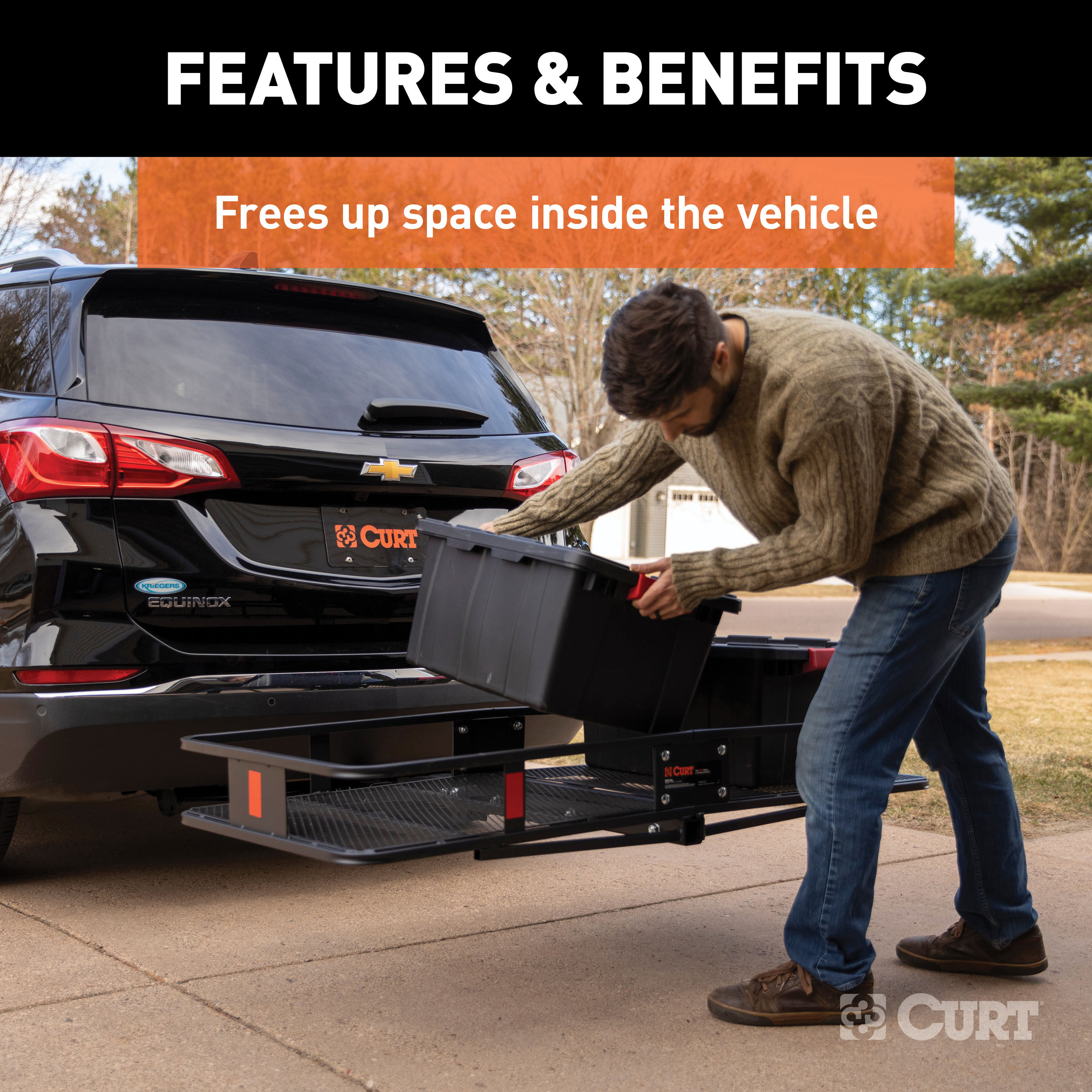 CURT 60" x 24" Black Steel Basket Cargo Carrier (Fixed 2" Shank, 500 lbs.) Receiver Hitch Mounted Cargo Carrier thumbnail 2