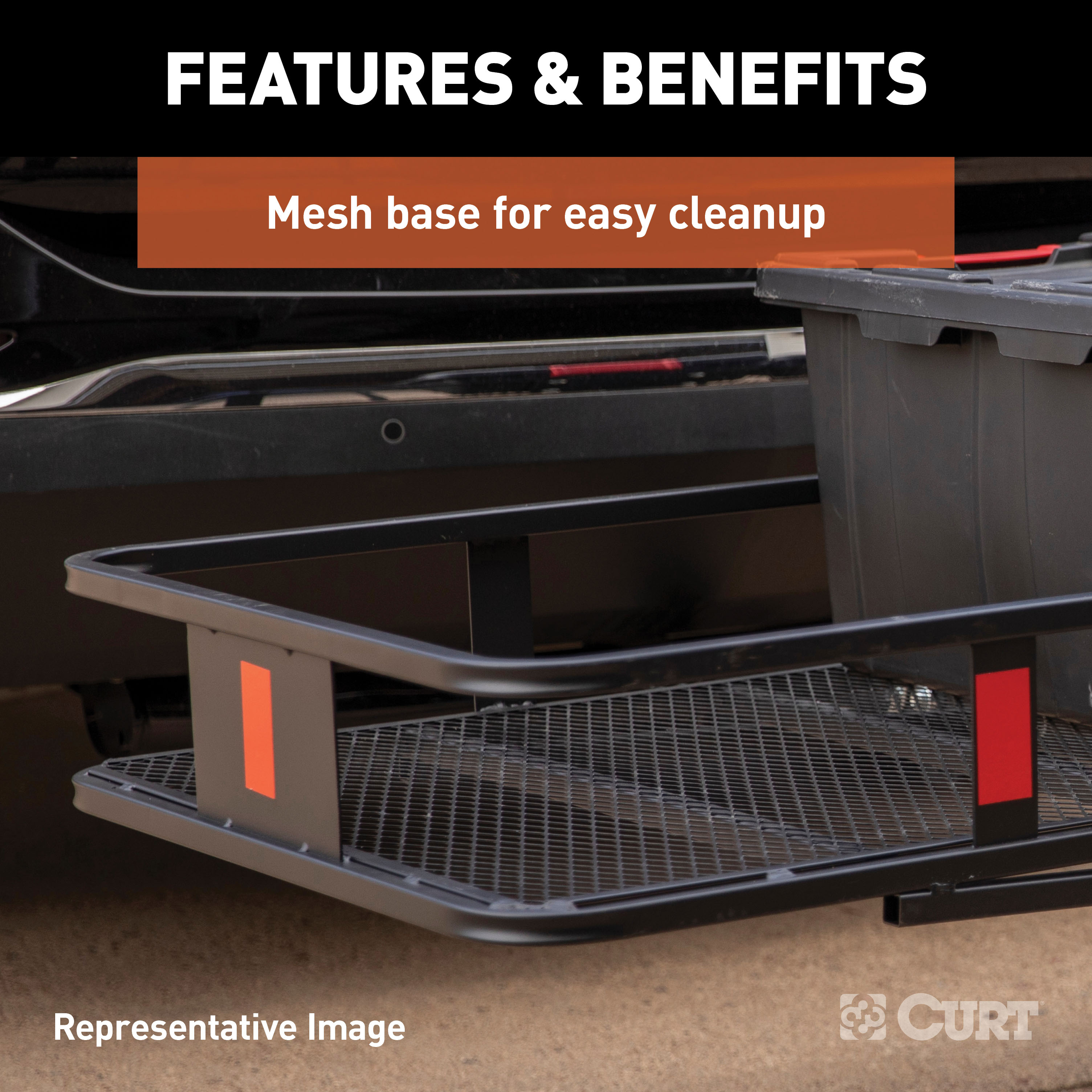 CURT 60" x 24" Black Steel Basket Cargo Carrier (Fixed 2" Shank, 500 lbs.) Receiver Hitch Mounted Cargo Carrier thumbnail 5