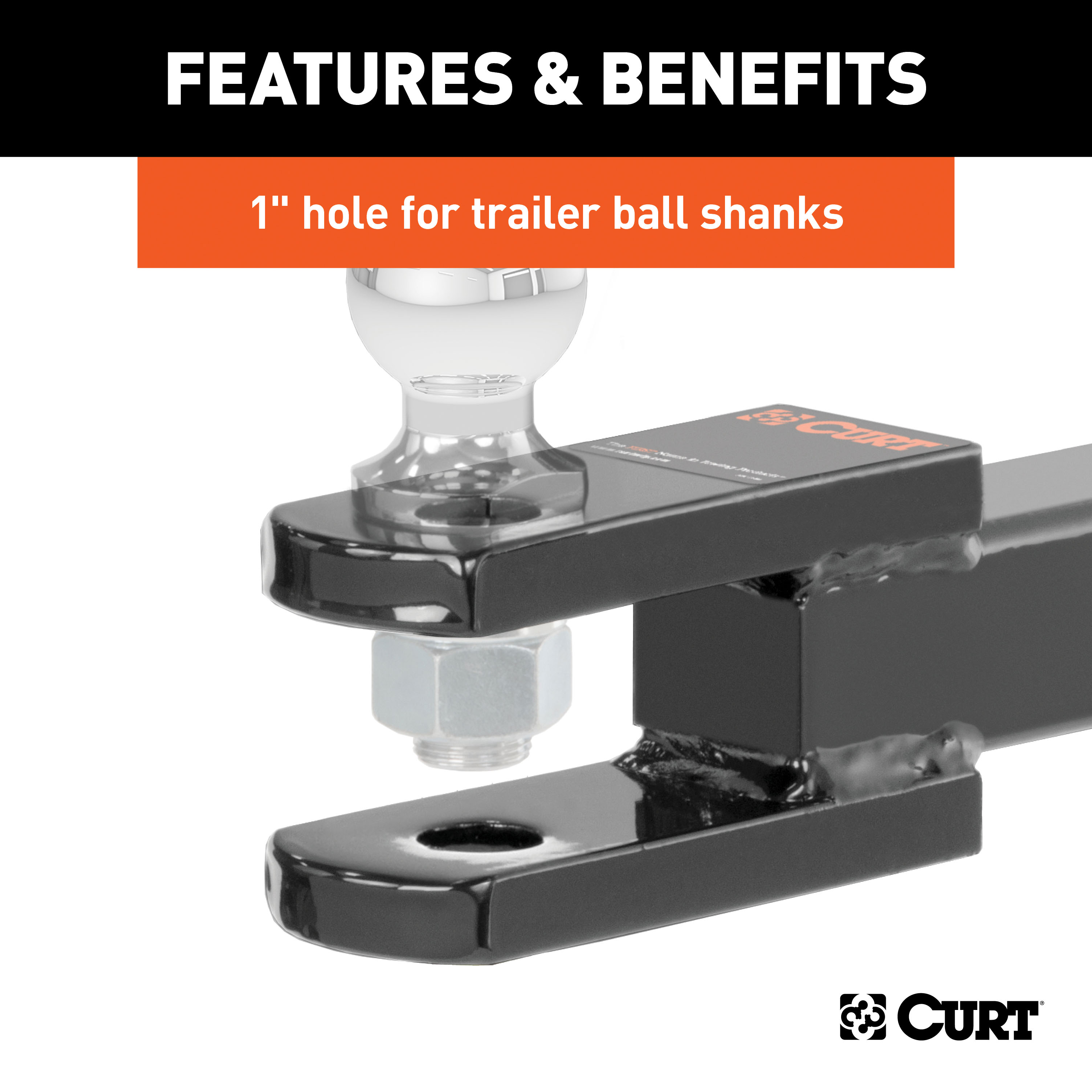 CURT Clevis Pin Ball Mount with 1" Diameter Pin (2" Shank, 6,000 lbss.) Trailer Hitch Ball Mount thumbnail 2
