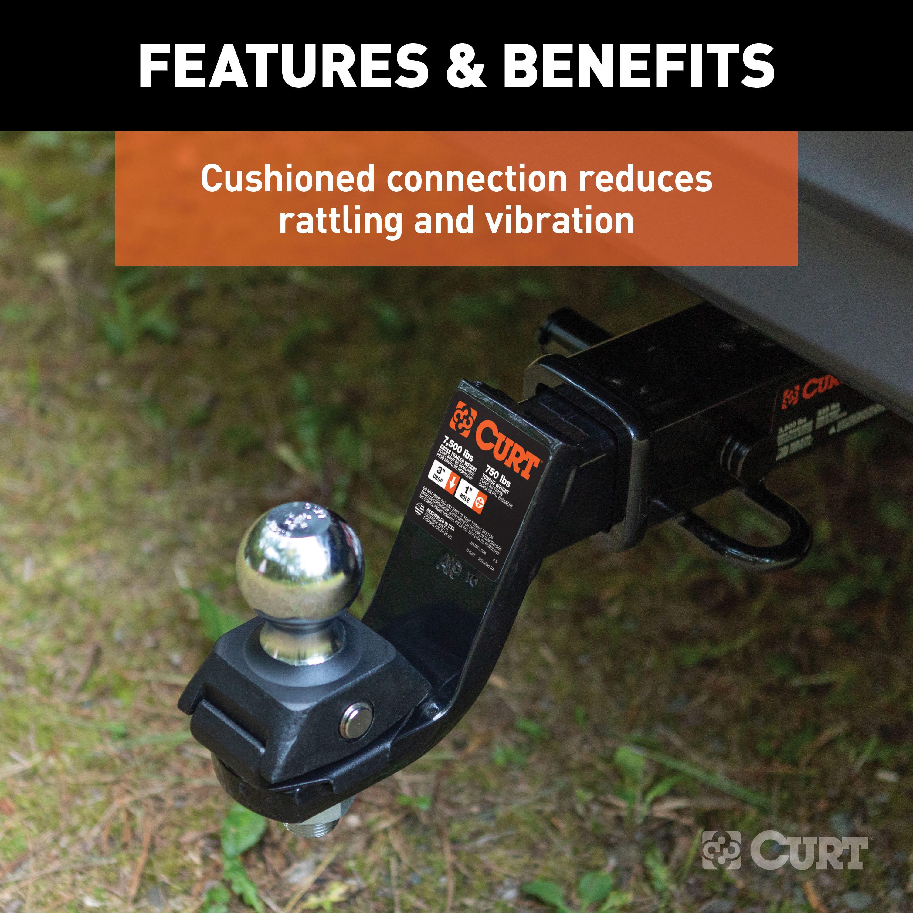 CURT RockerBall Cushion Hitch with 2" Ball (2" Shank, 7,500 lbs., 3" Drop) Trailer Hitch Ball thumbnail 4