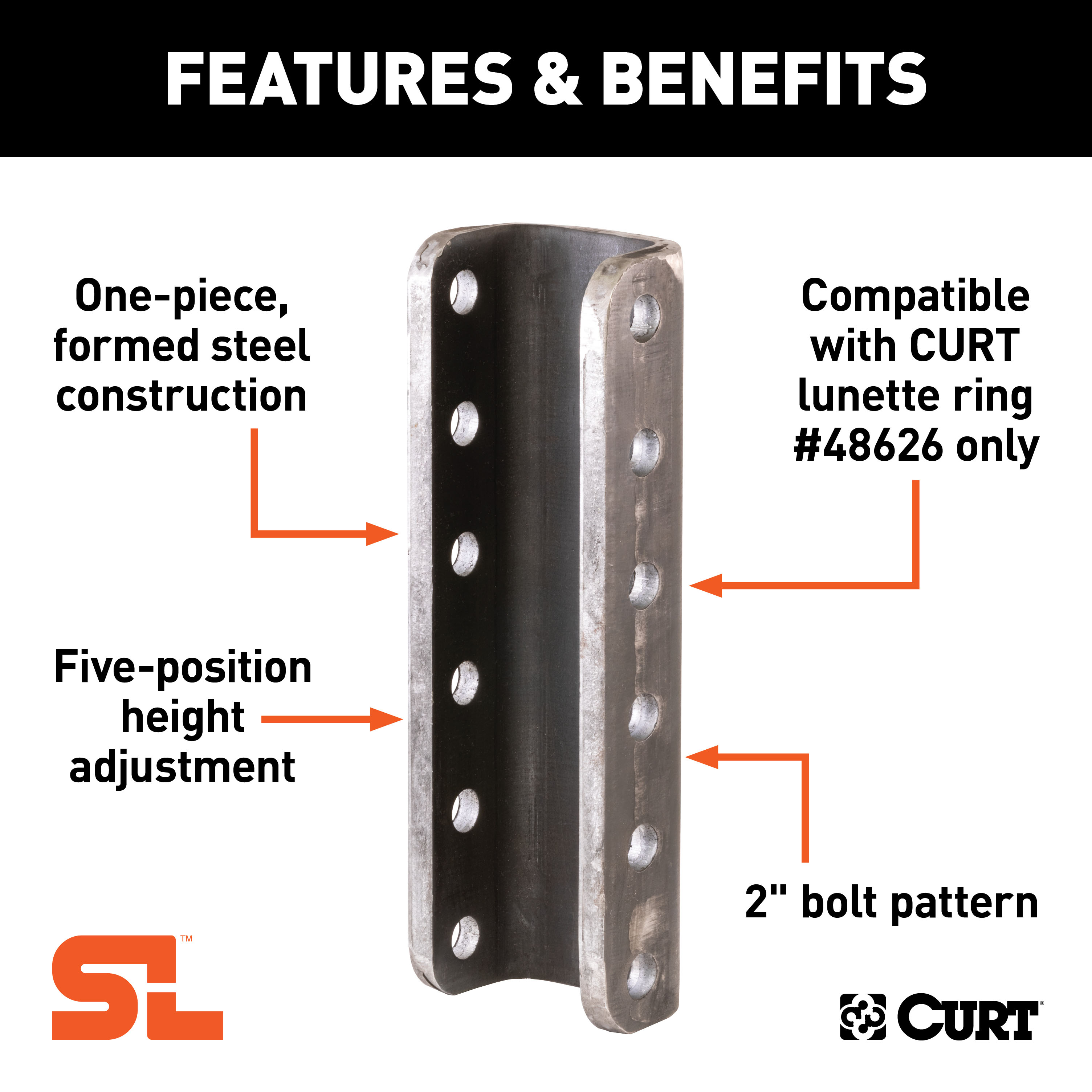 CURT SecureLatch Lunette Ring Channel (2-3/4" ID, 11-3/4" High) Trailer Hitch Pintle Hook Mount thumbnail 1