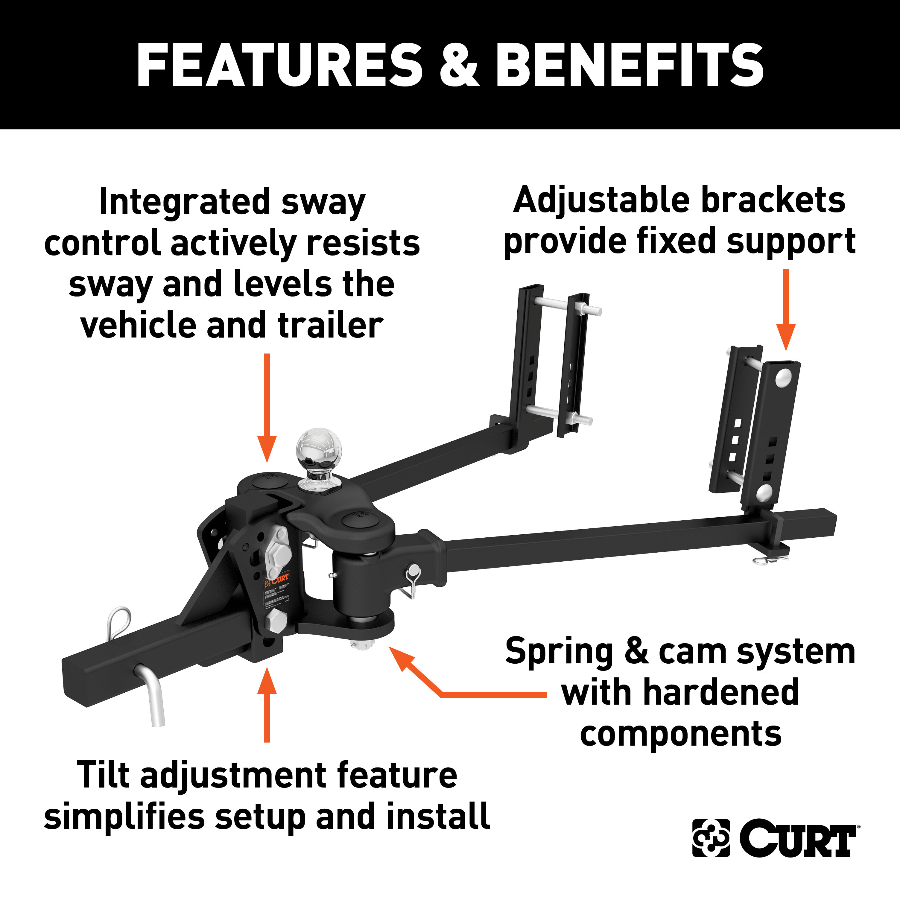 CURT 8-10K TruTrack 4P Weight Distribution Hitch with 4x Sway Control thumbnail 2