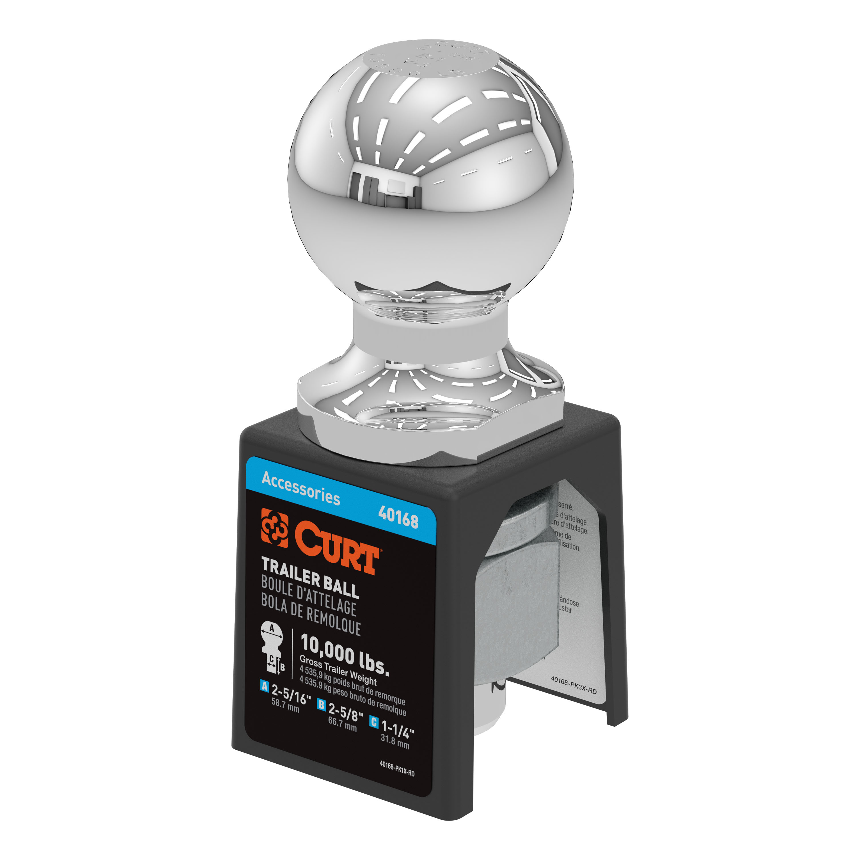 CURT 2-5/16" Trailer Ball (1-1/4" x 2-5/8" Shank, 10,000 lbs., Chrome, Packaged) Trailer Hitch Ball thumbnail 2