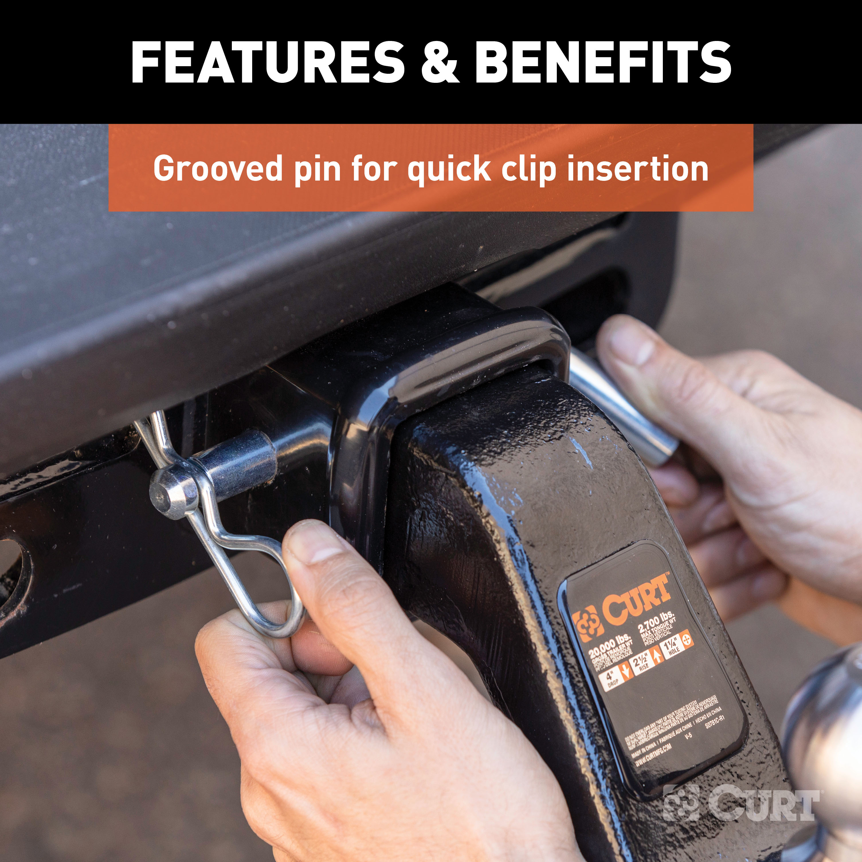 CURT Heavy-Duty 5/8" Hitch Pin with Groove (2-1/2" or 3" Receiver, Zinc) Trailer Hitch Pin thumbnail 2