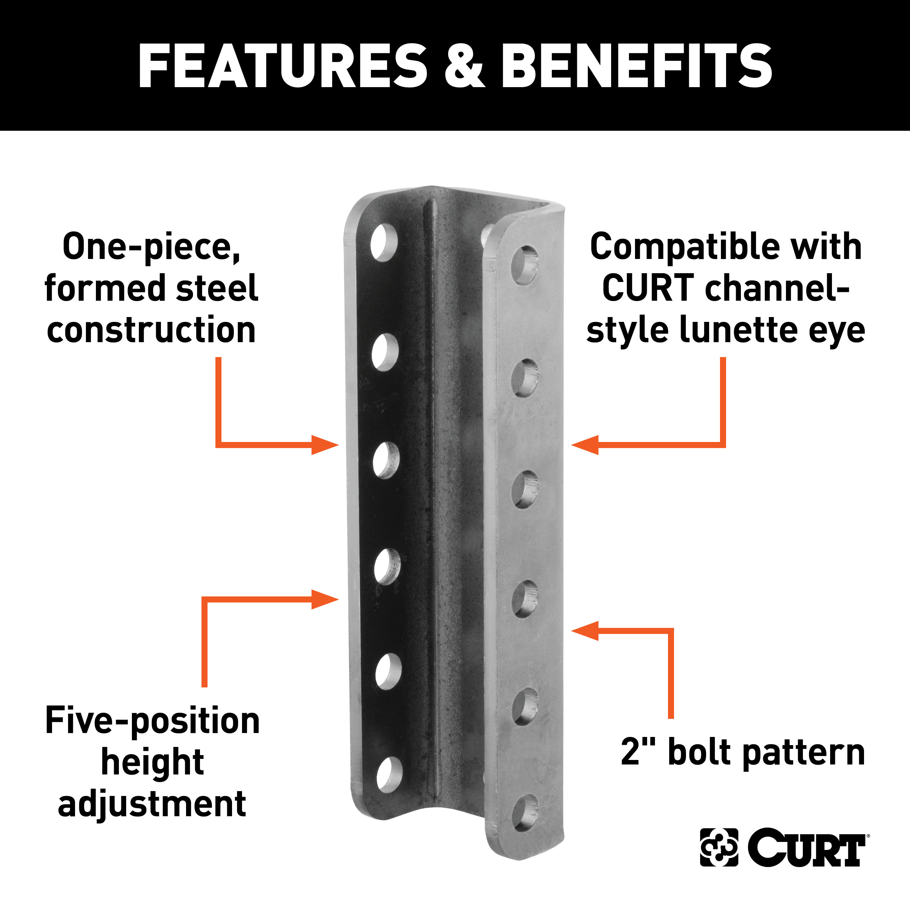 CURT Adjustable Coupler Channel (3" I.D., 11-3/4" High) Tow Bar thumbnail 1