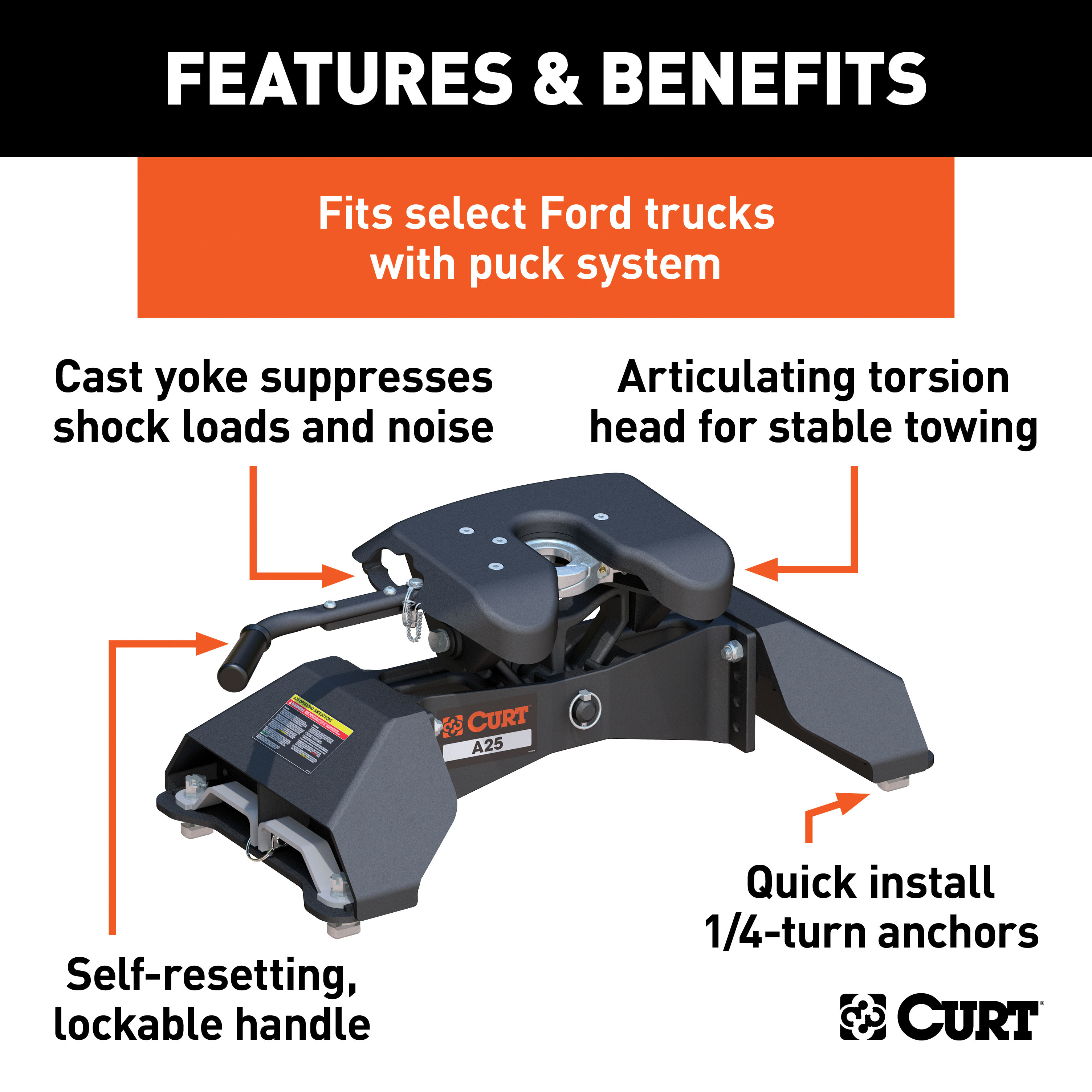 CURT 25K, A25 5th Wheel Hitch, Select Ford F-250, F-350, F-450, 8' Bed Puck System thumbnail 1