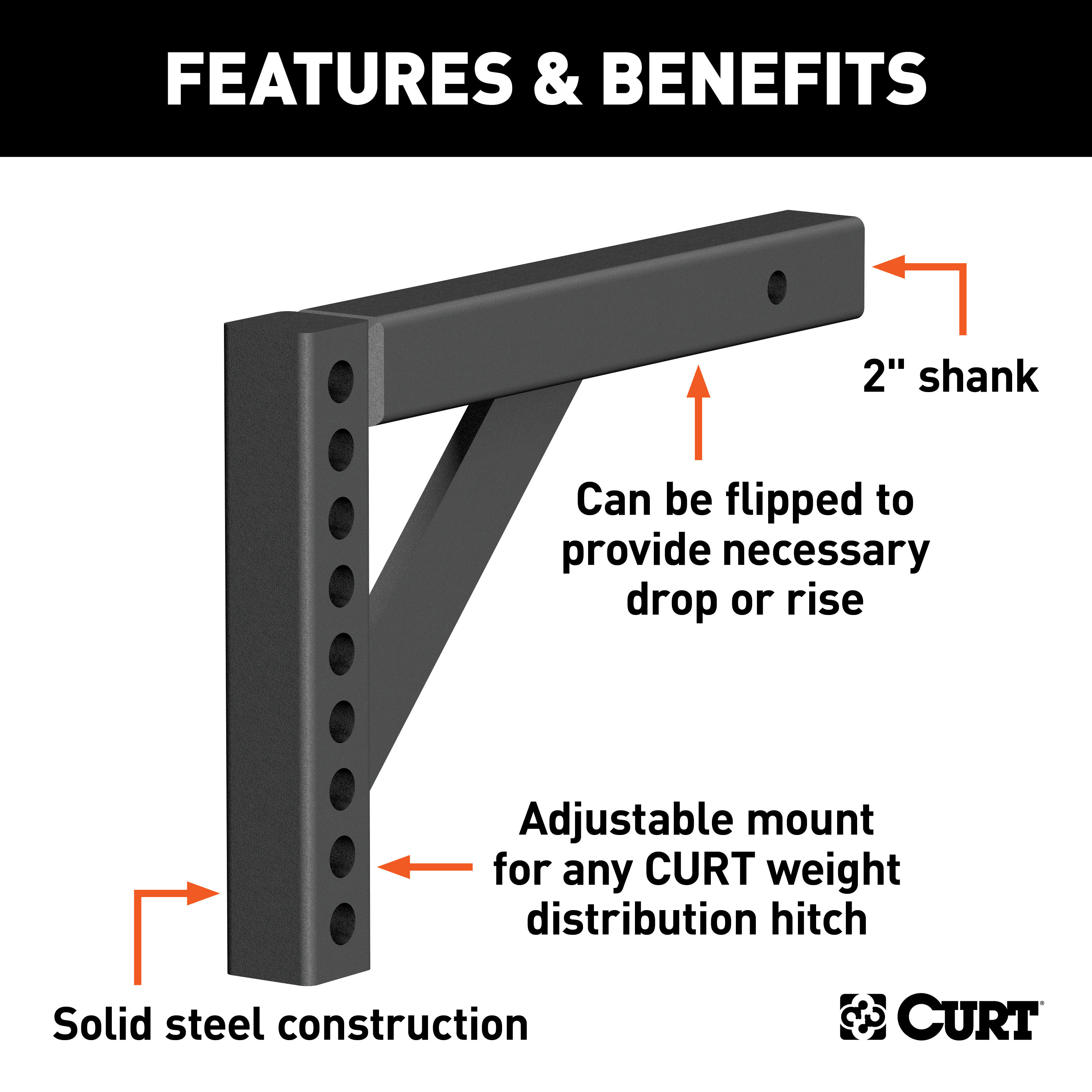 CURT Weight Distribution Shank (2" Shank, 6" Drop, 10-1/4" Rise) Trailer Hitch thumbnail 1