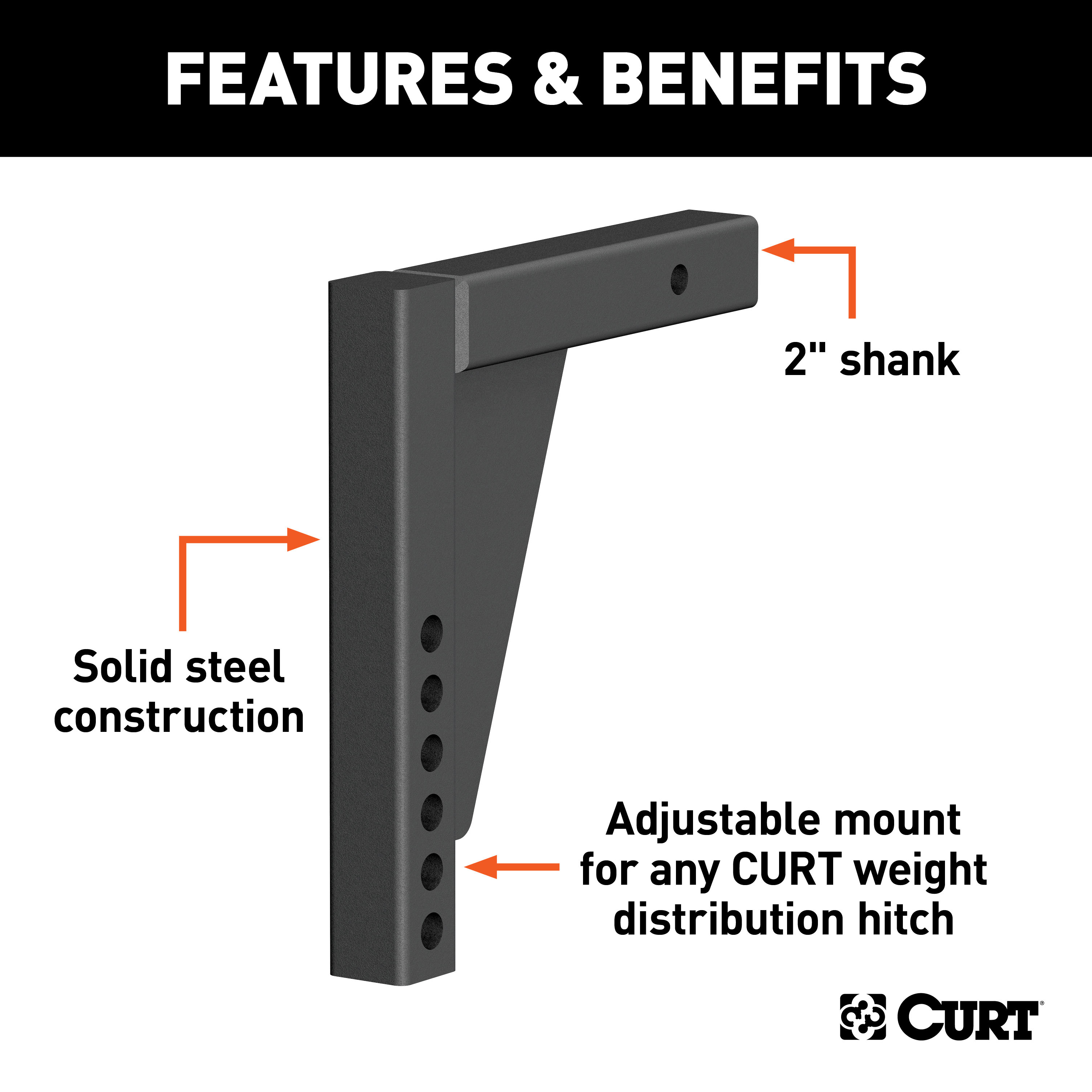 CURT Weight Distribution Shank (2" Shank, 8-3/4" Drop) Trailer Hitch thumbnail 1
