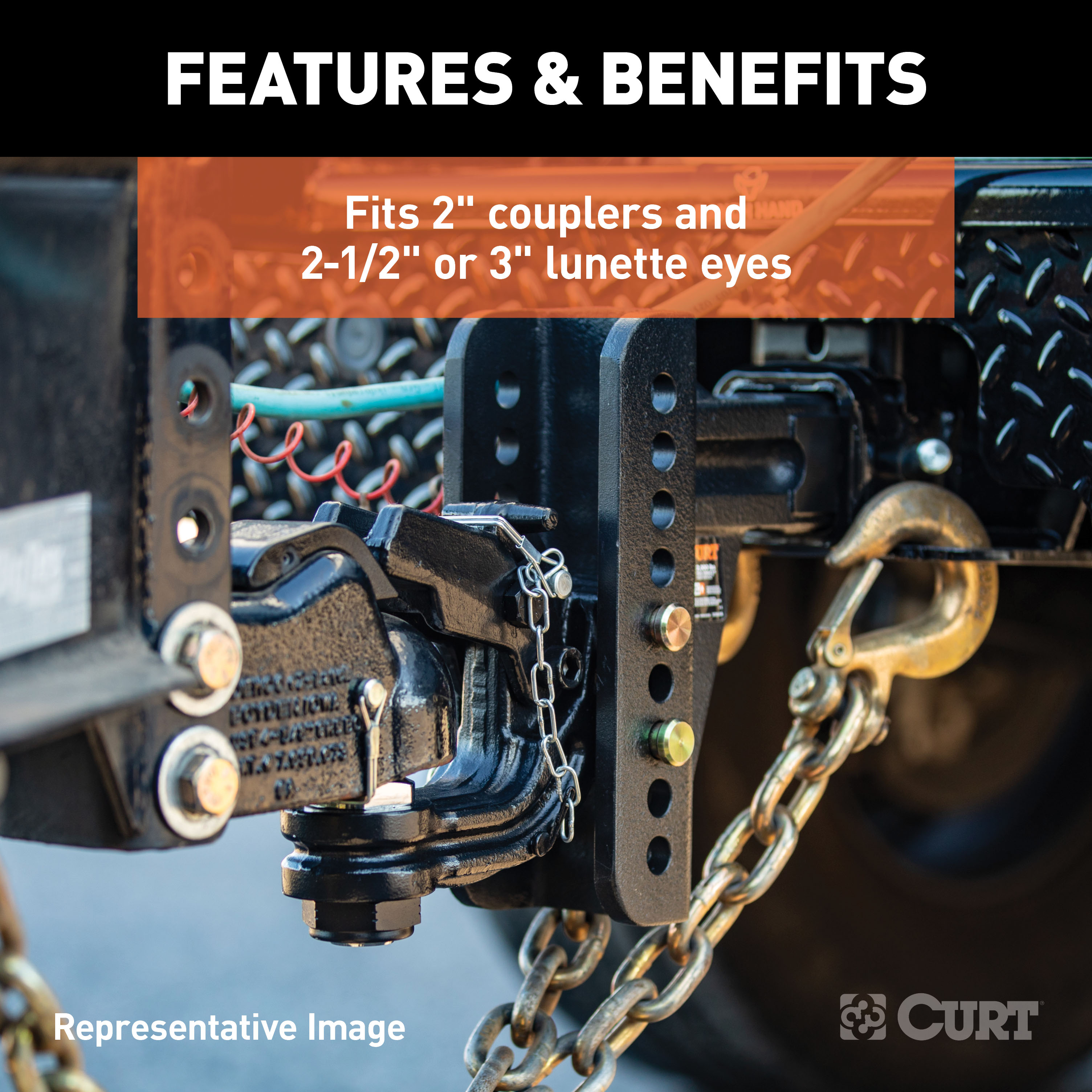 CURT Replacement Channel Mount Ball & Pintle Hitch (2" Ball, 10,000 lbs.) Trailer Hitch Pintle Hook Mount thumbnail 3