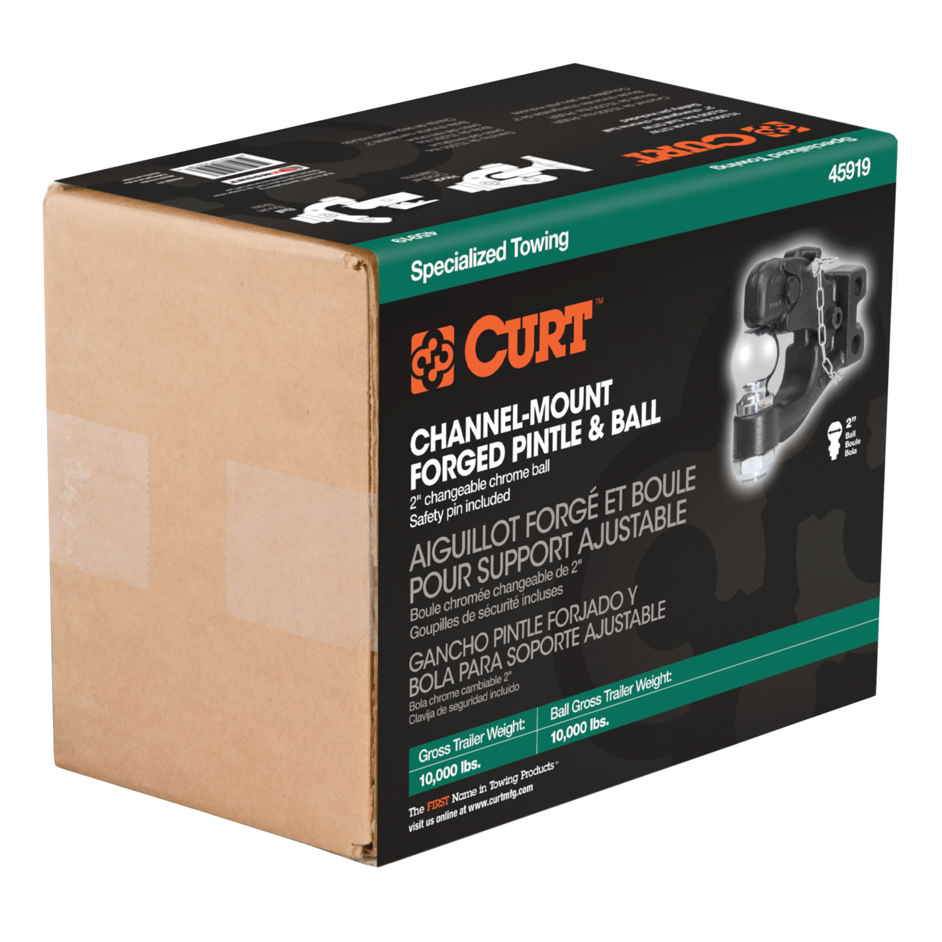 CURT Replacement Channel Mount Ball & Pintle Hitch (2" Ball, 10,000 lbs.) Trailer Hitch Pintle Hook Mount thumbnail 5