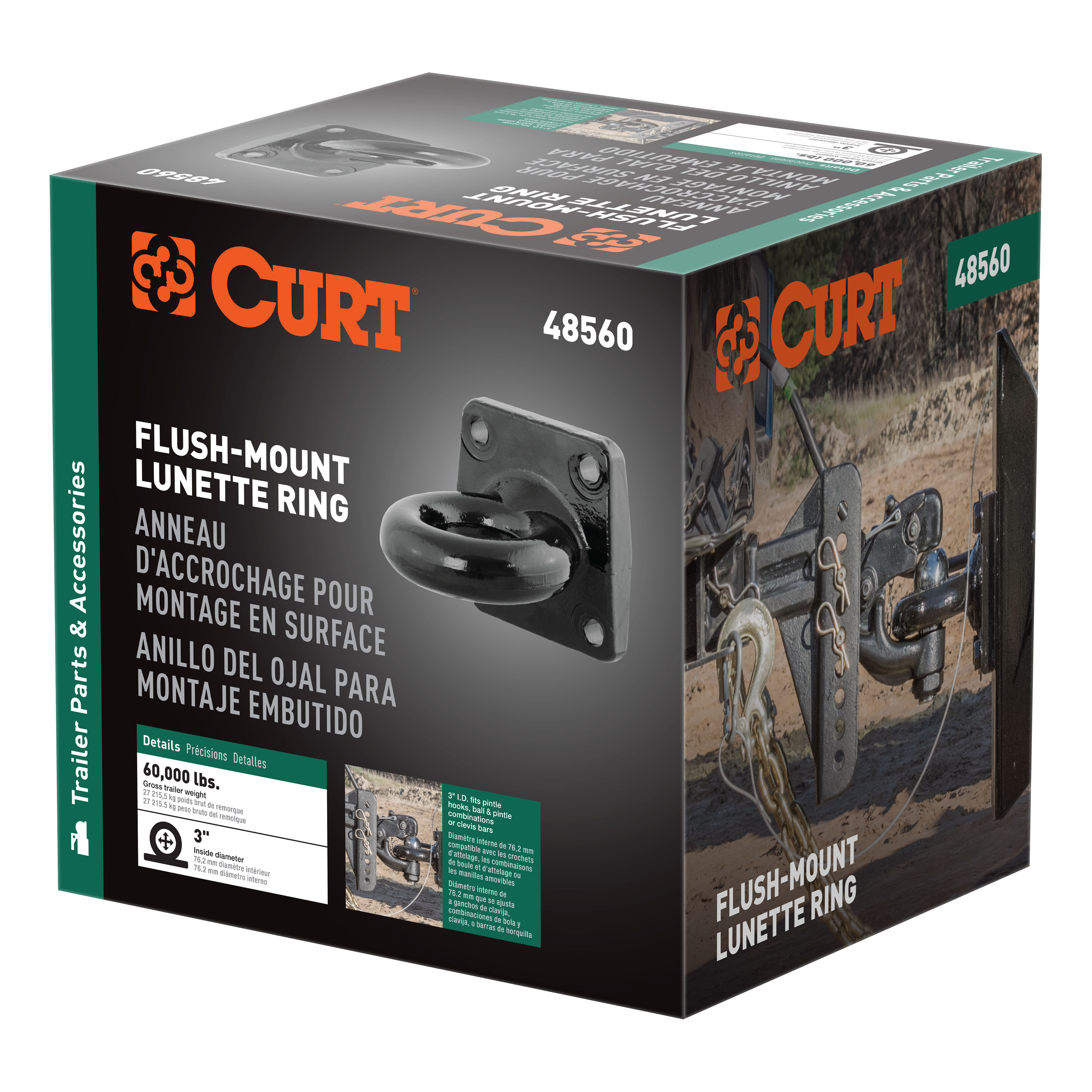 CURT Flush-Mount Lunette Ring (60,000 lbs., 3" I.D.) Tow Bar thumbnail 3