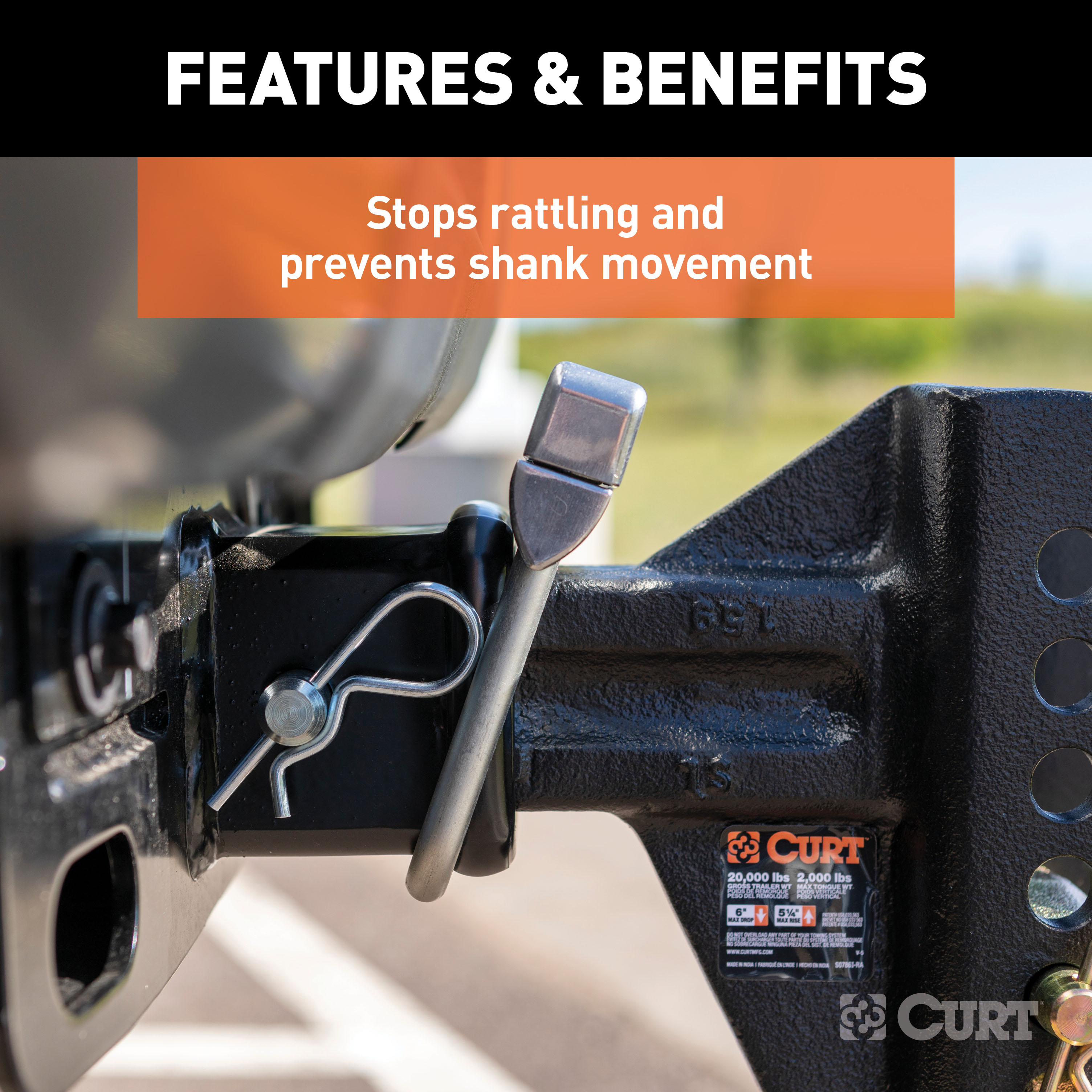 CURT No-Tool Anti-Rattle Hitch Clamp for 2-1/2" Receiver Anti-Rattle Fastener thumbnail 2