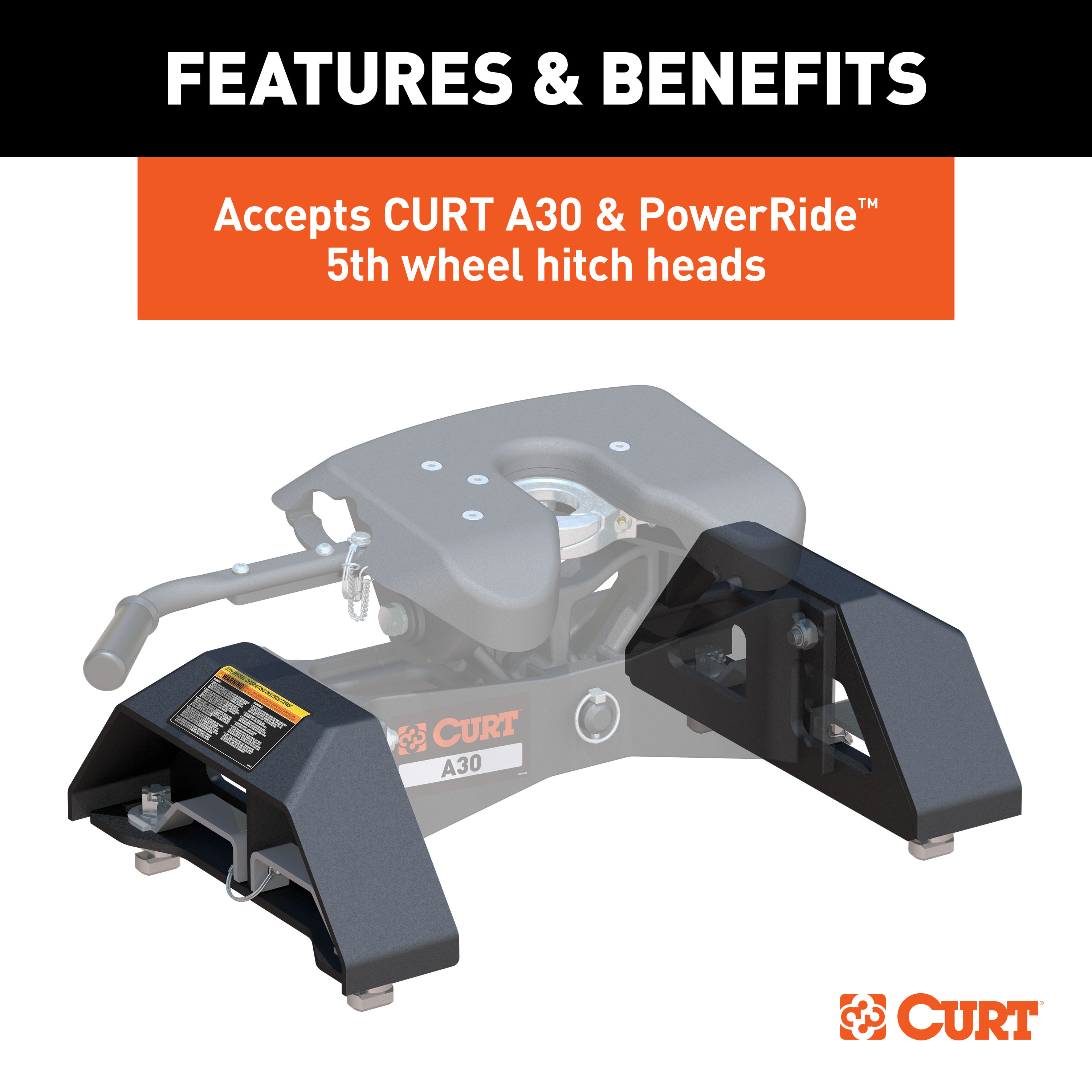 CURT Puck 5th Wheel Legs, Select Silverado, Sierra HD, 8' Bed, 30K, Carbide Black Fifth Wheel Trailer Hitch Mount Leg thumbnail 2