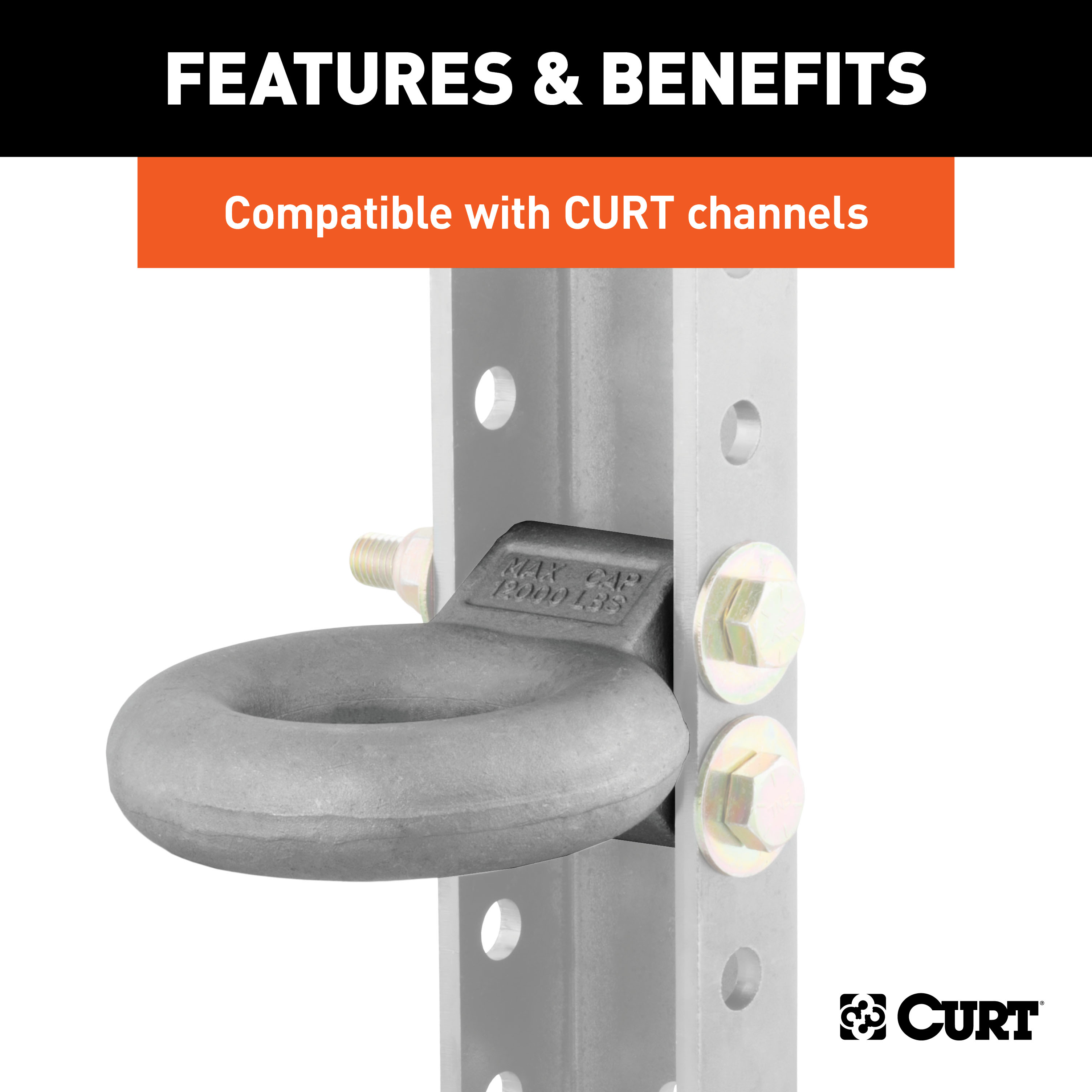 CURT Channel-Style Lunette Ring (12,000 lbs., 3" I.D., Raw) Tow Bar thumbnail 2