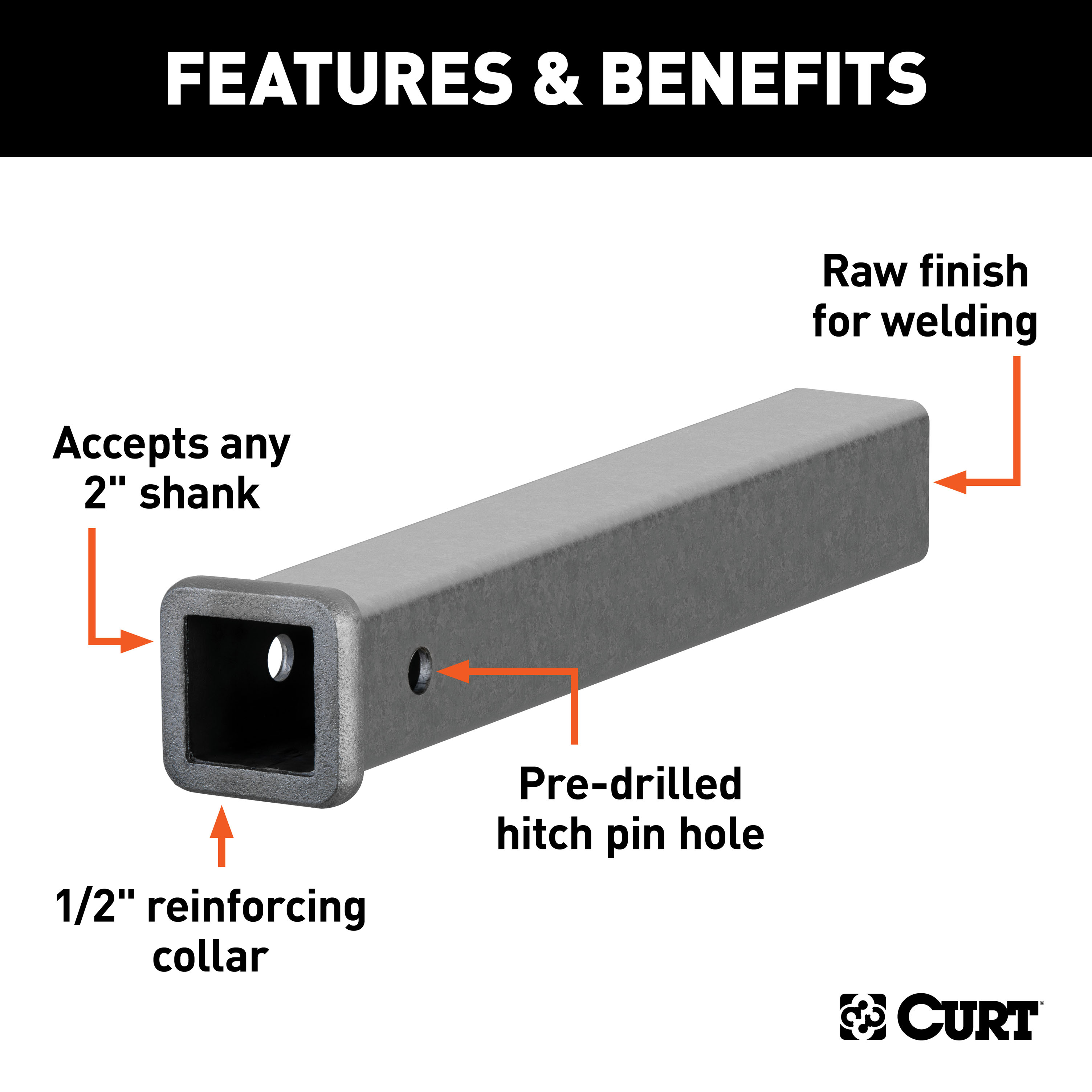 CURT 18" Raw Steel Receiver Tubing (2" Receiver) Trailer Hitch thumbnail 1