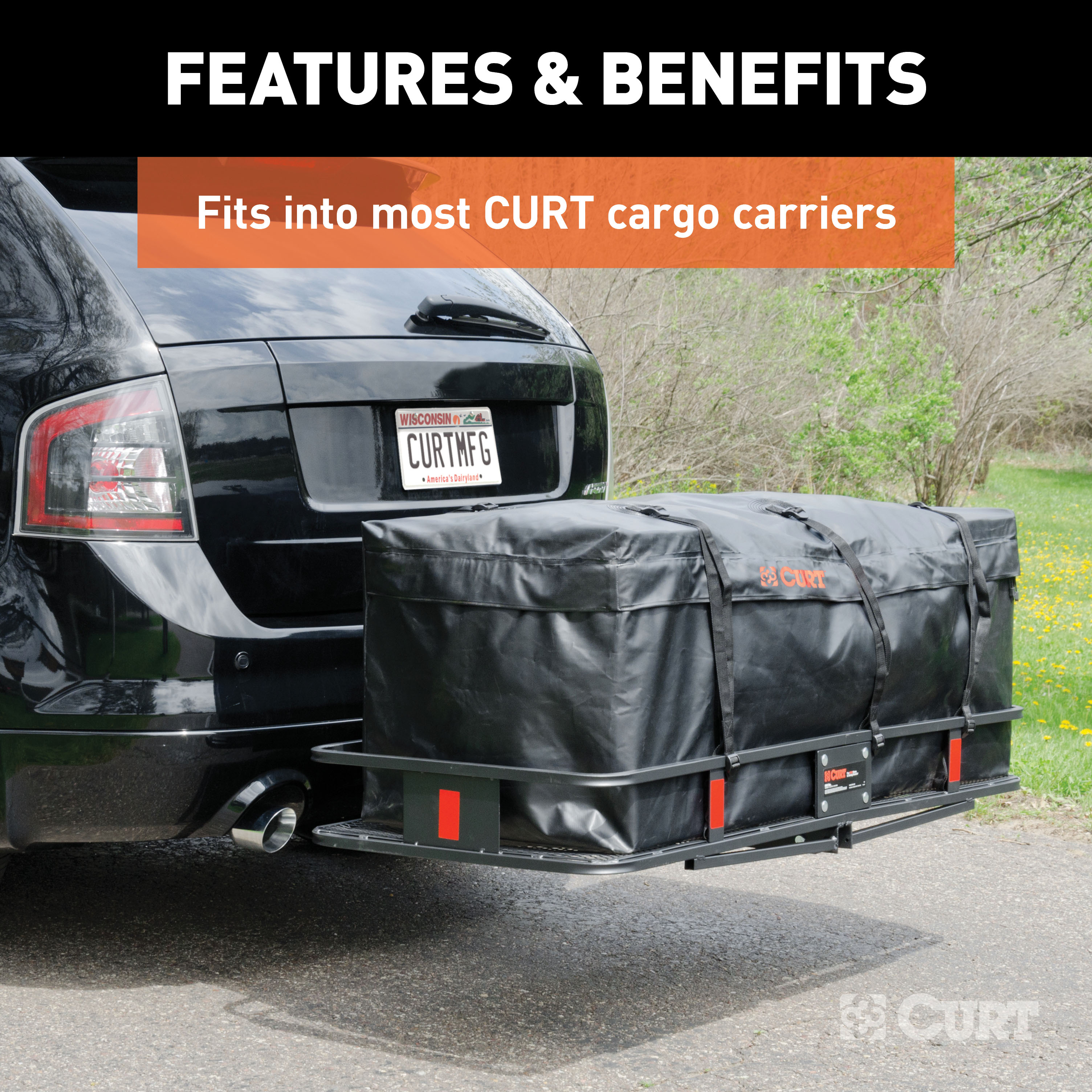 CURT 56" x 18" x 21" Weather-Resistant Vinyl Cargo Bag Roof Rack thumbnail 2