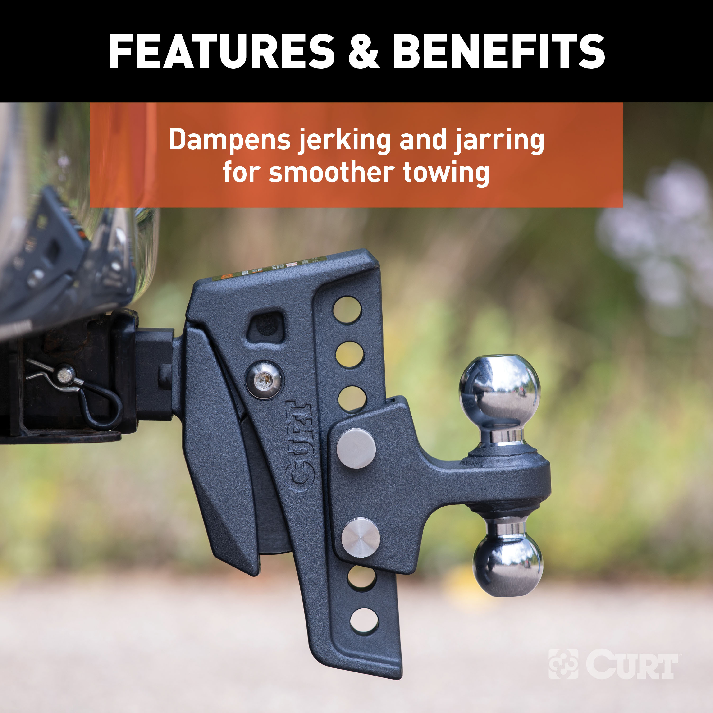CURT Rebellion XD Adjustable Cushion Hitch (2" Shank, 2", 2-5/16" Balls, 15K) Trailer Hitch Ball Mount thumbnail 3