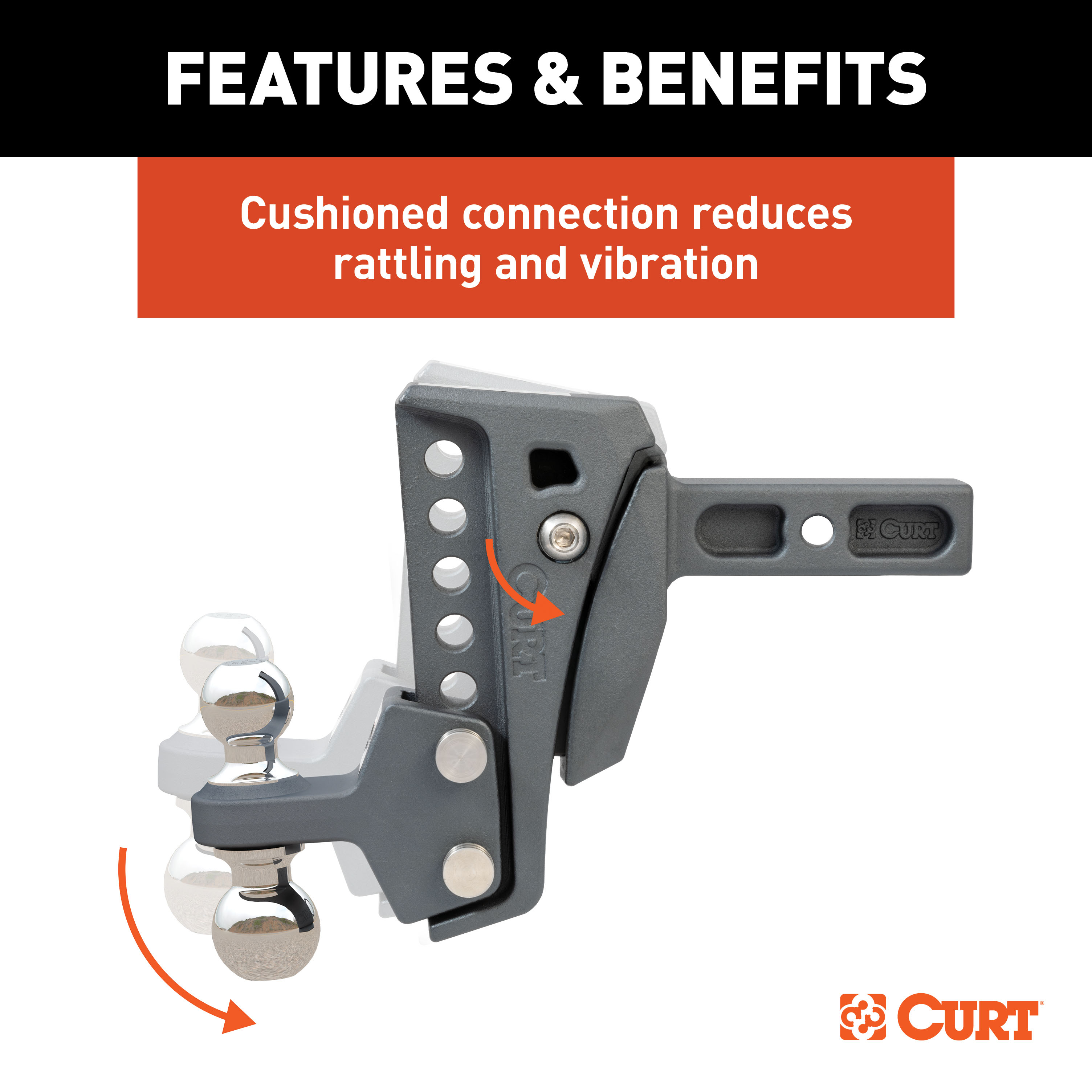 CURT Rebellion XD Adjustable Cushion Hitch (2" Shank, 2", 2-5/16" Balls, 15K) Trailer Hitch Ball Mount thumbnail 4